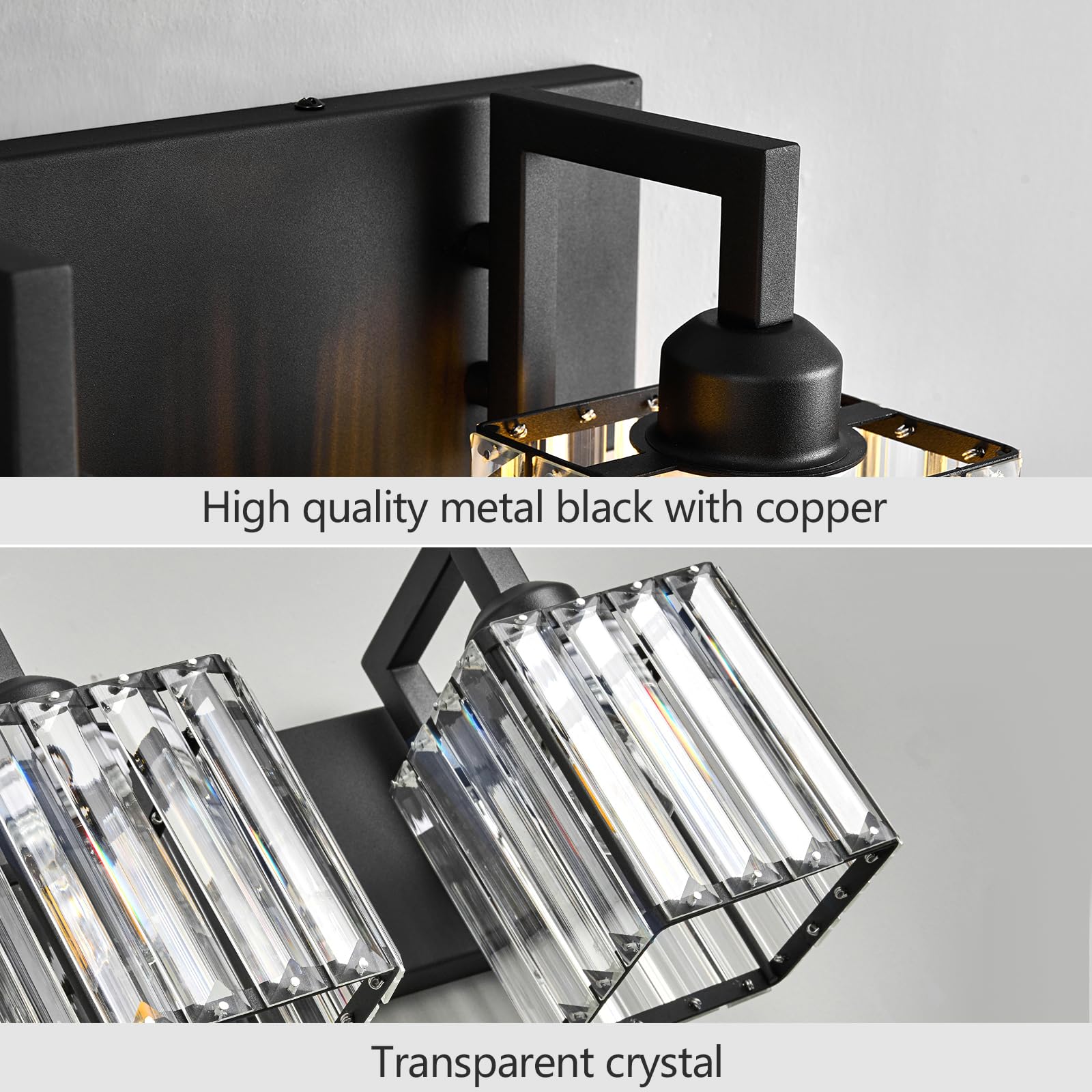 FDPBY Modern Crystal Bathroom Vanity Light 4-Lights Black Metal JW-003