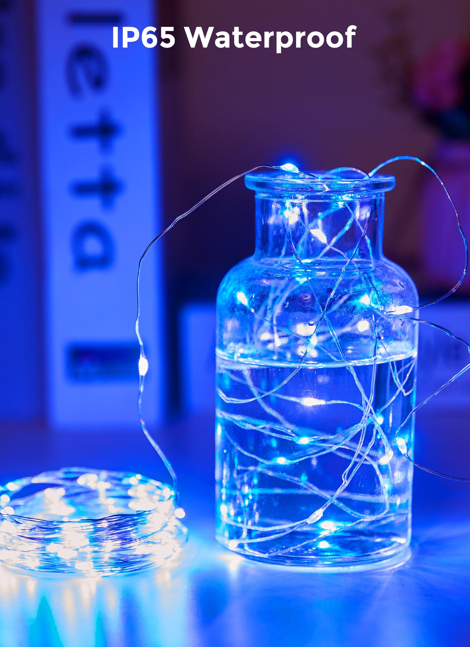 Minetom Solar String Lights For Outside, 33Ft 100 Led Outdoor Solar Fairy Lights, 8 Modes Balcony Lights For Tree Patio Christmas Party Decor (Blue And White)