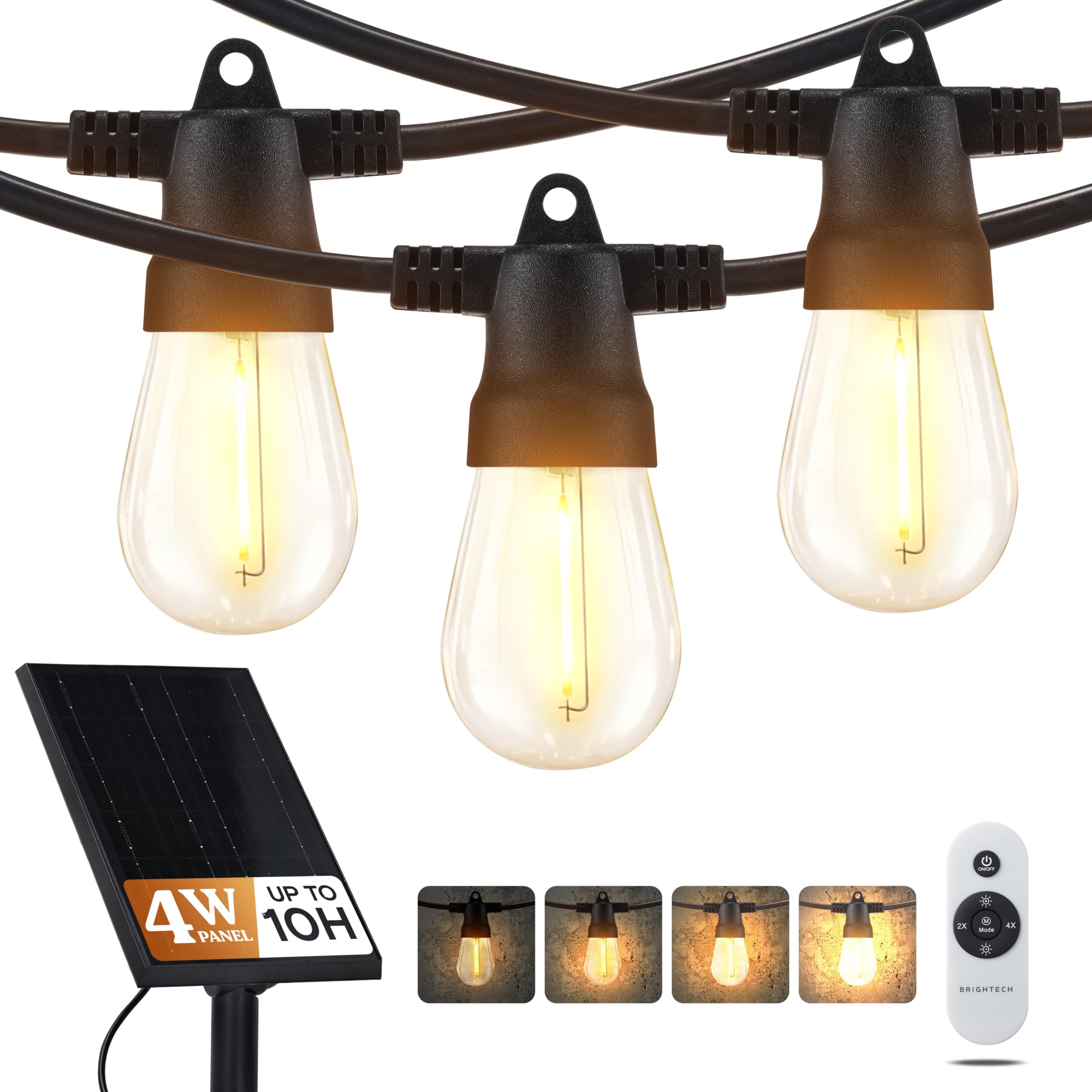 Brightech Ambience Pro Super Bright Solar - 27Ft Remote Control Outdoor String Lights with 12 Shatterproof S14 Bulbs, Commercial