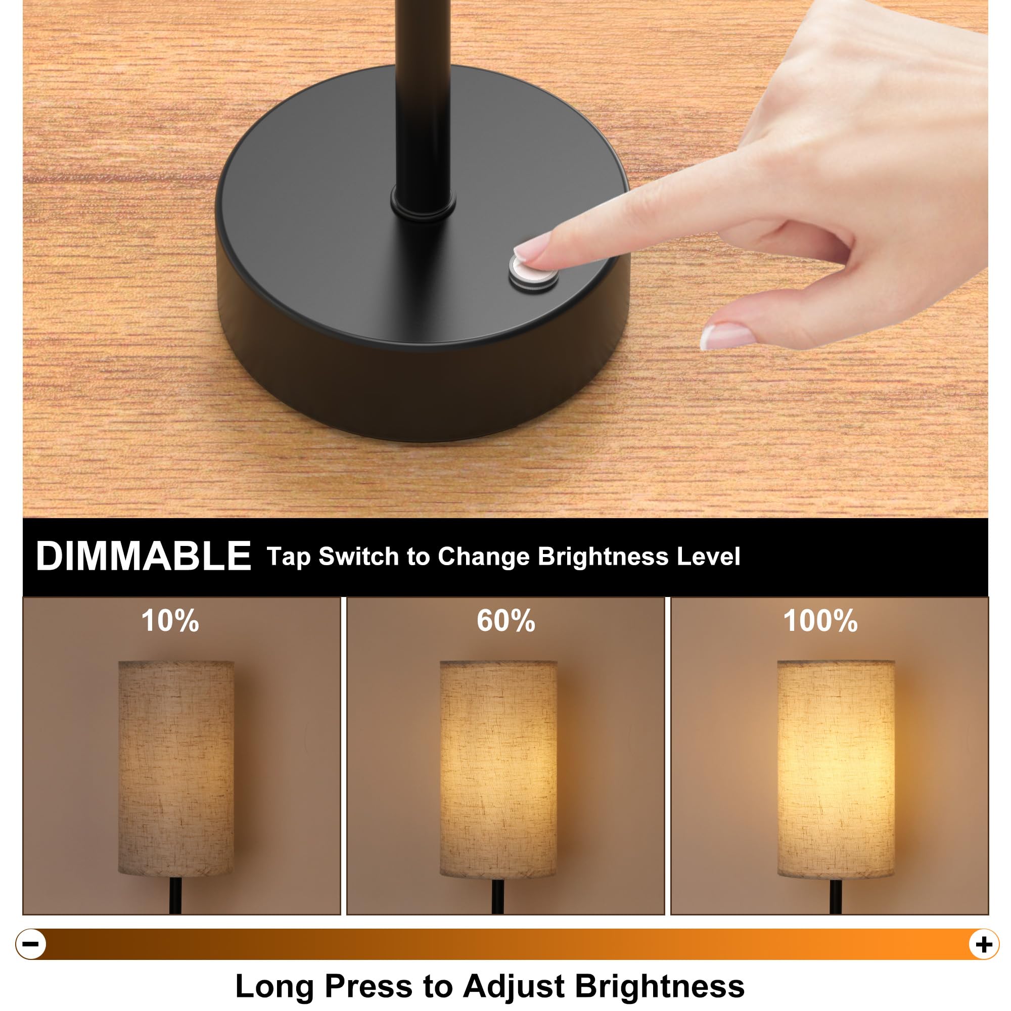 Rottogoon 3-Color Temperature Bedside Lamp Nightstand Lamp With Usb Port And Ac Outlet, Table Lamp For Bedroom With Led Bulb Sma