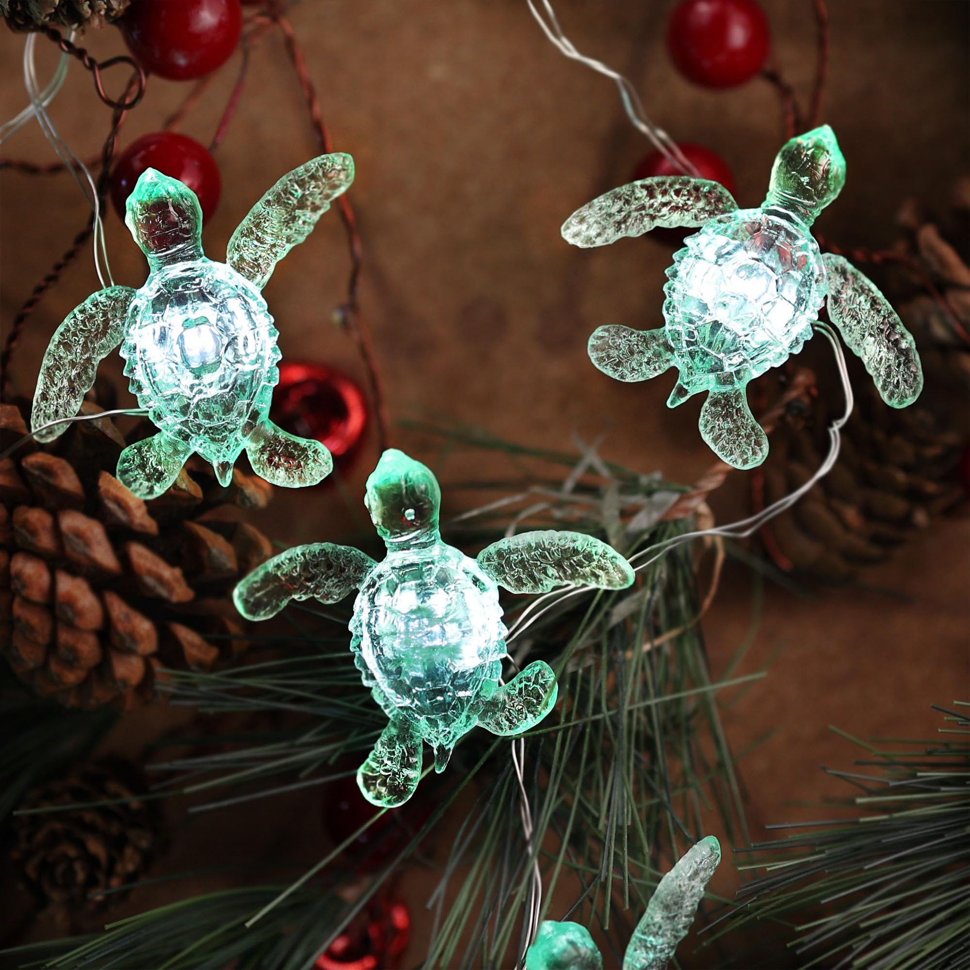 JASHIKA Green Sea Turtle String Lights - 10ft, 30 LED, Waterproof, Battery Operated, Remote Control - Amber, Model 2024-11-27-BA-01