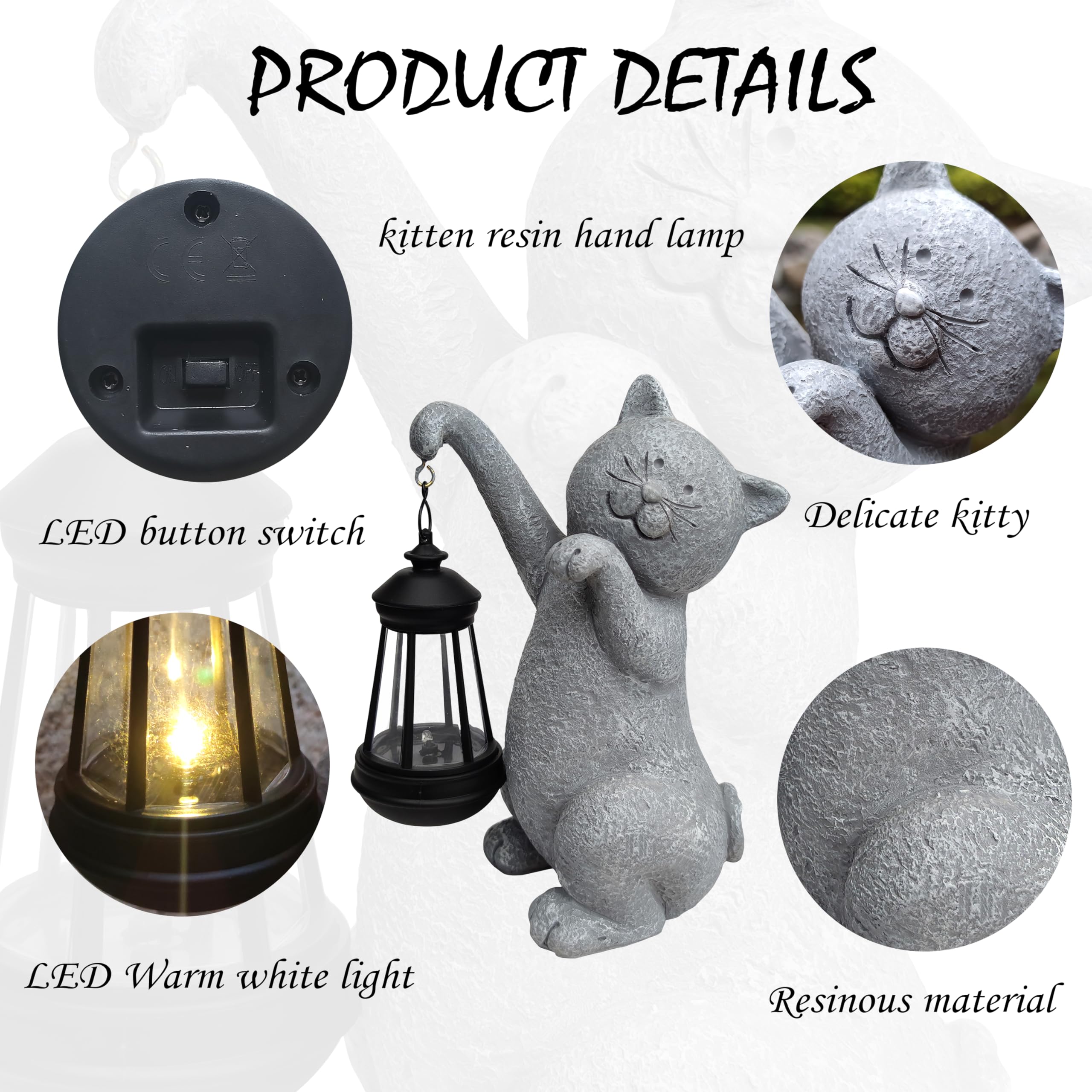 Vioyouns Cat Solar Garden Statues,Resin Cat Figurine Decorations With Solar Lights Lantern, Outdoor,Statue Decor Art For Lawn,Ya