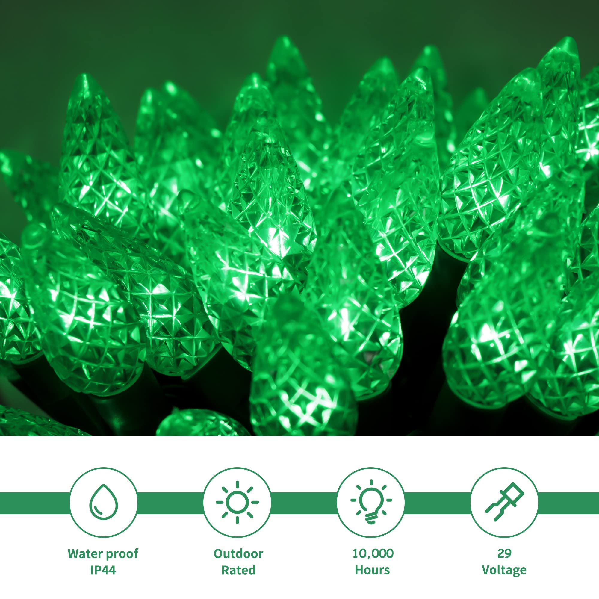 WATERGLIDE 33ft 100 LED Christmas Lights, Green Wire, 8 Lighting Modes, Waterproof Fairy Lights for Indoor Outdoor Decor