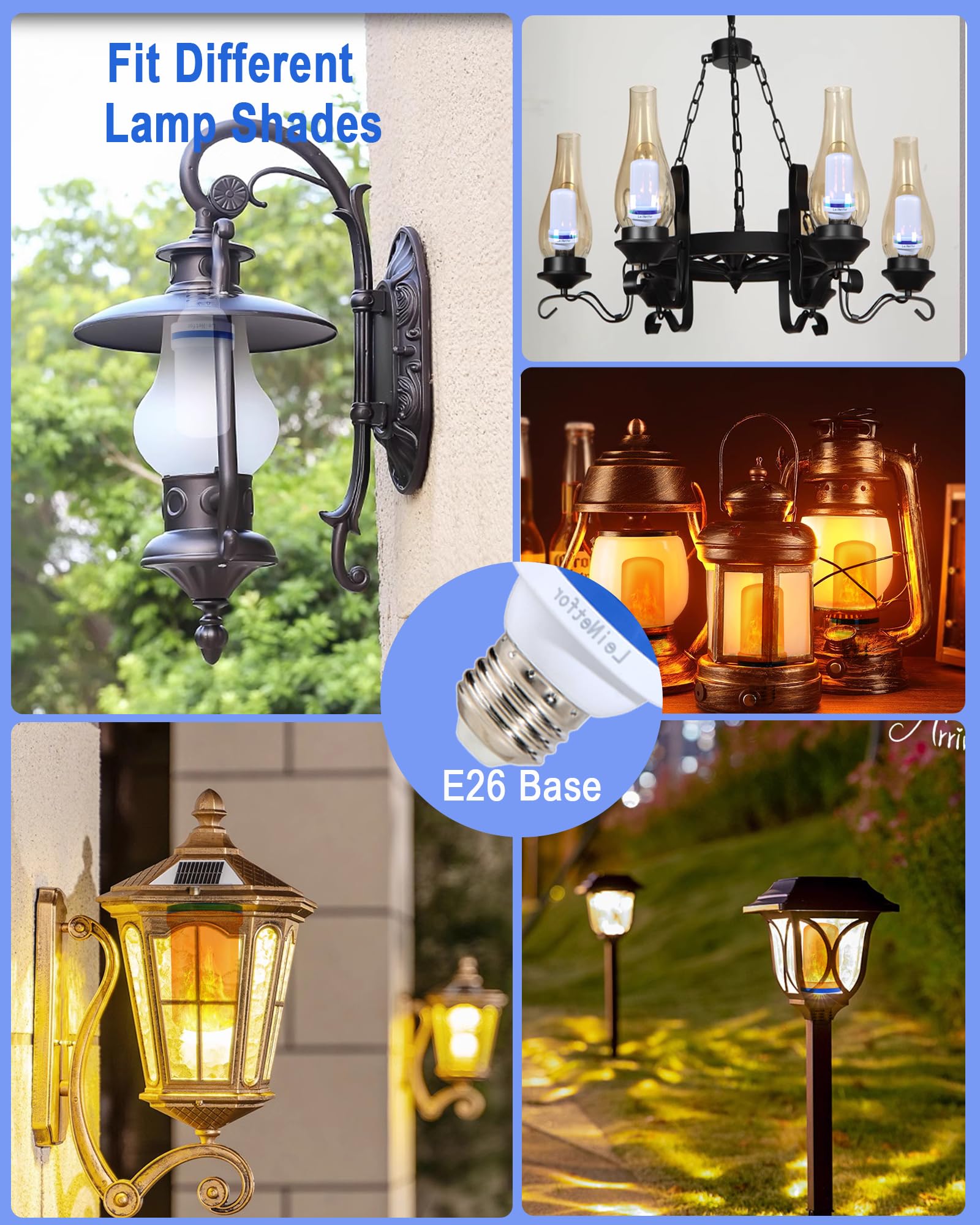 LeiNetfor LED Flame Light Bulbs, 4 Modes E26 Fire Effect, Yellow 2-Pack, Halloween Outdoor Decor, Model LN-LED-Y0001
