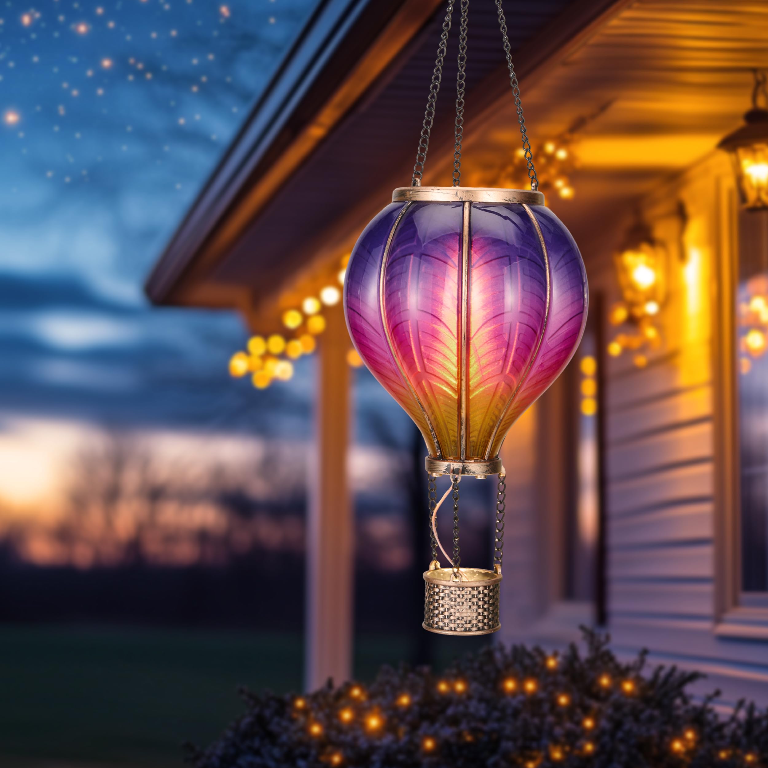 TeresaS Collections Hot Air Balloon Solar Lantern For Garden Decor  Flickering Flame Hanging Solar Light For Outdoor  Purple & Pink Plastic Lamp For Yard Tree Gift For Mom