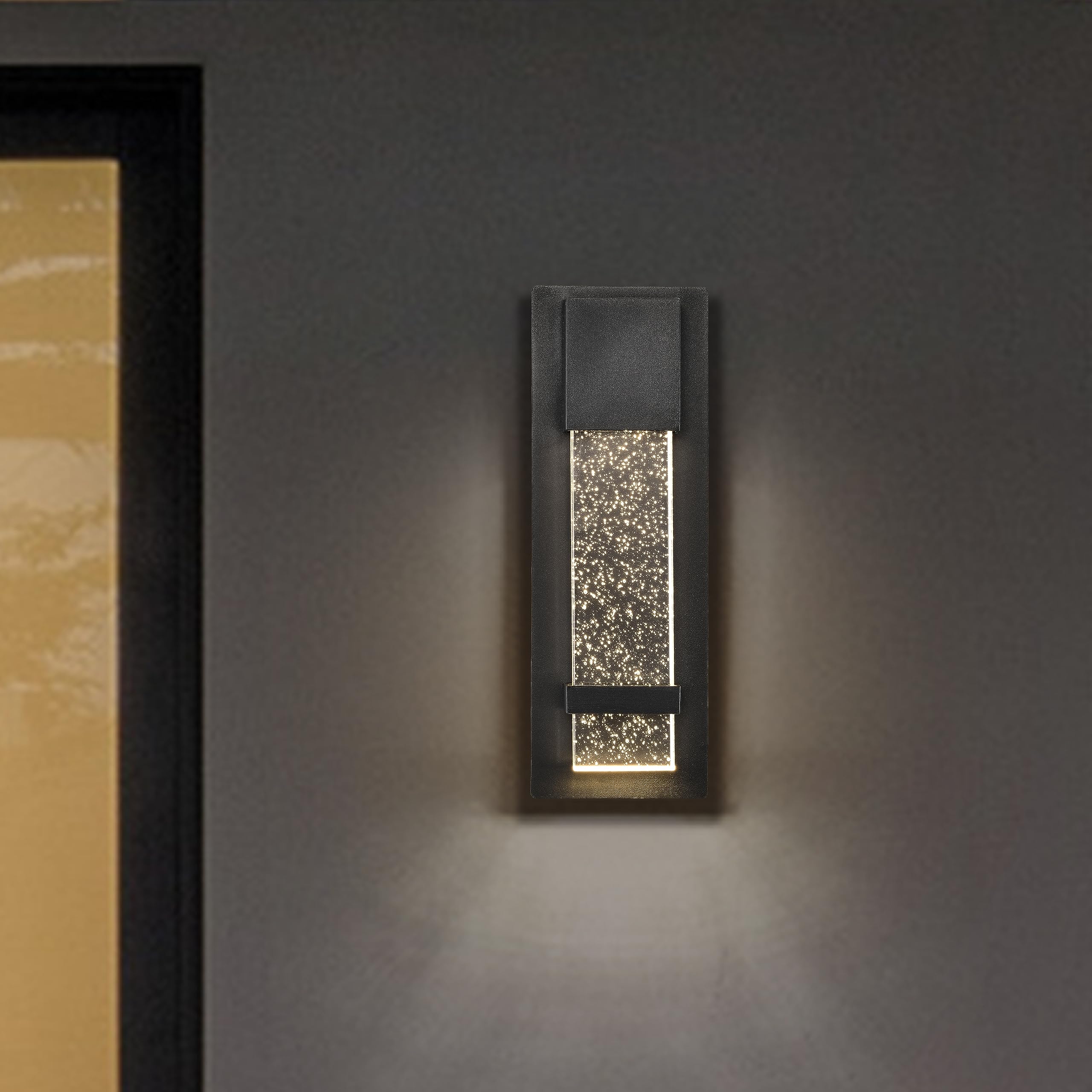 13.78'' Outdoor Light Fixtures Wall Mount Led Warm Light Modern Wall Light With Crystal Bubble Glass Black Aluminum Waterproof E