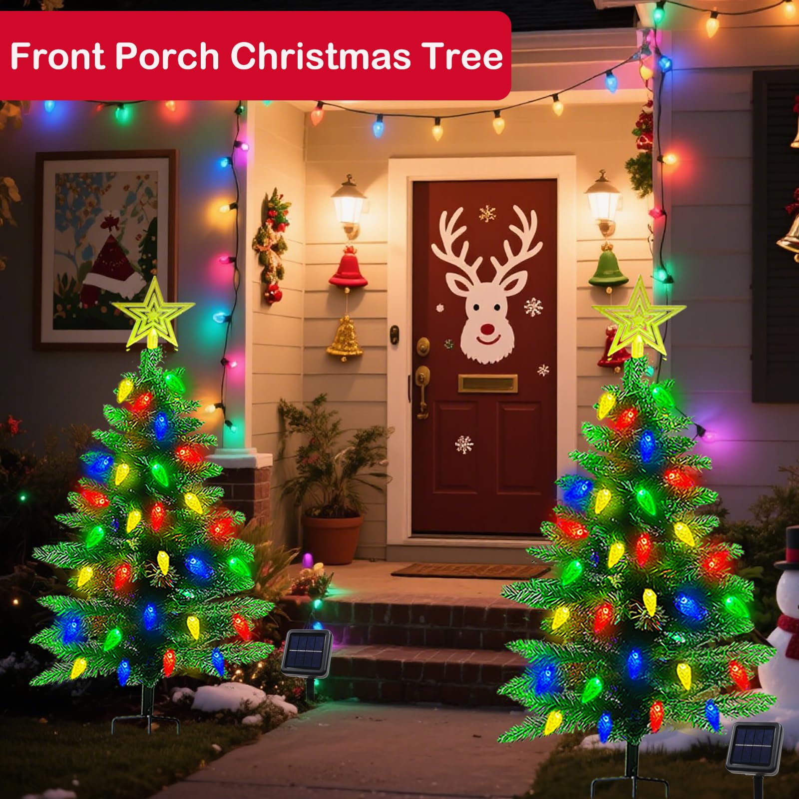 4Ft Solar Christmas Tree Christmas Decorations Outdoor  250 Branch Small Xmas Tree With 100 Led C6 Lights  Waterproof Solar Christmas Lights For Porch  Pathway  Yard  Cemetery  1 Pack