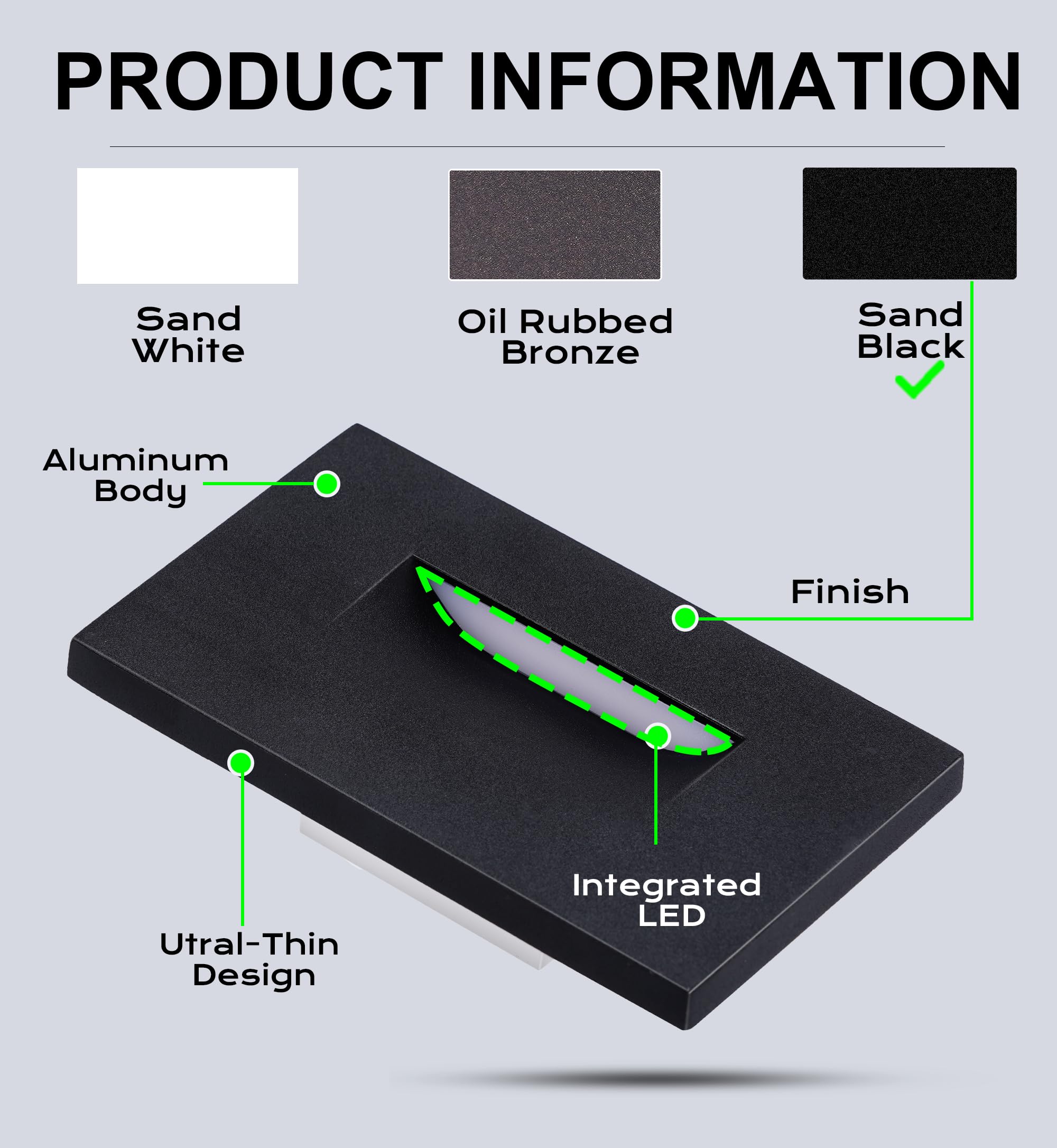 Cloudy Bay 120V 5Cct Dimmable Led Indoor Outdoor Step Light,2700K/3000K/3500K/4000K/5000K,Stair Light,Black,Pack Of 6