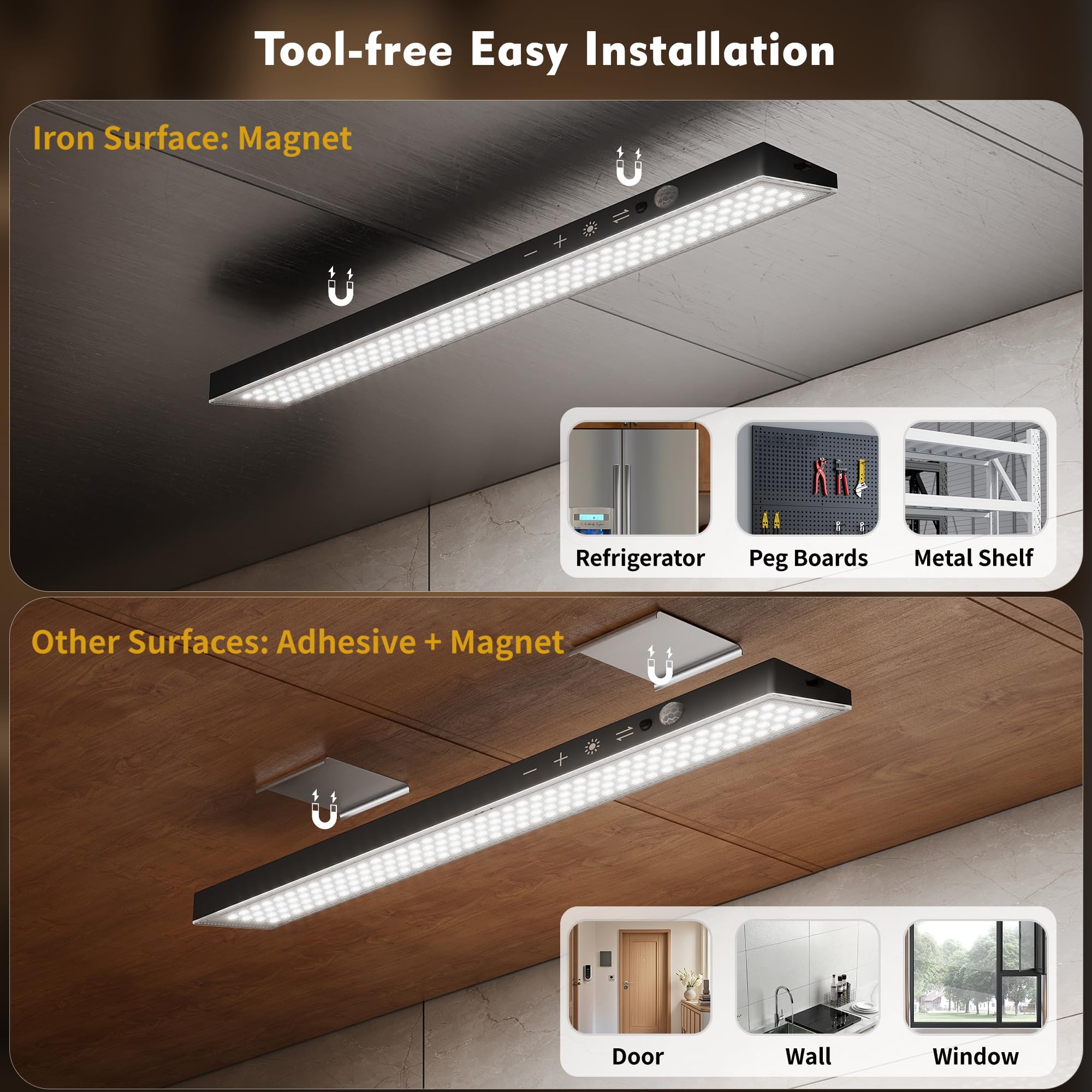 160Leds Touch-Control Under Cabinet Lighting W/4000Mah Battery  Cordless Motion Sensor Under Counter Lights For Kitchen  Magnetic Rechargeable Closet Lights - 3Pack/Black  2025 Fall