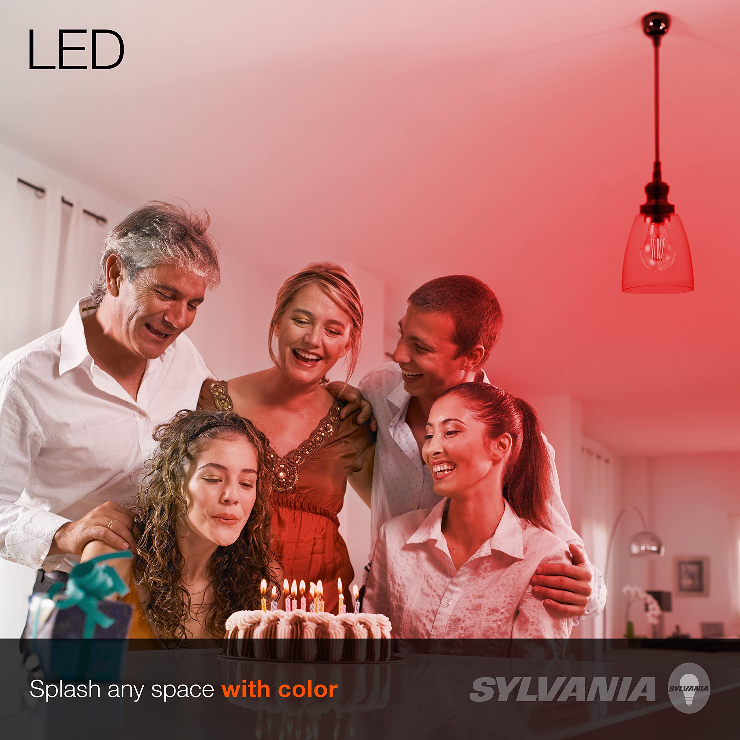 LEDVANCE SYLVANIA LED Filament A19 Light Bulb, Dimmable 4.5W, E26 Base, Red Glass, 1 Count (Pack of 1)