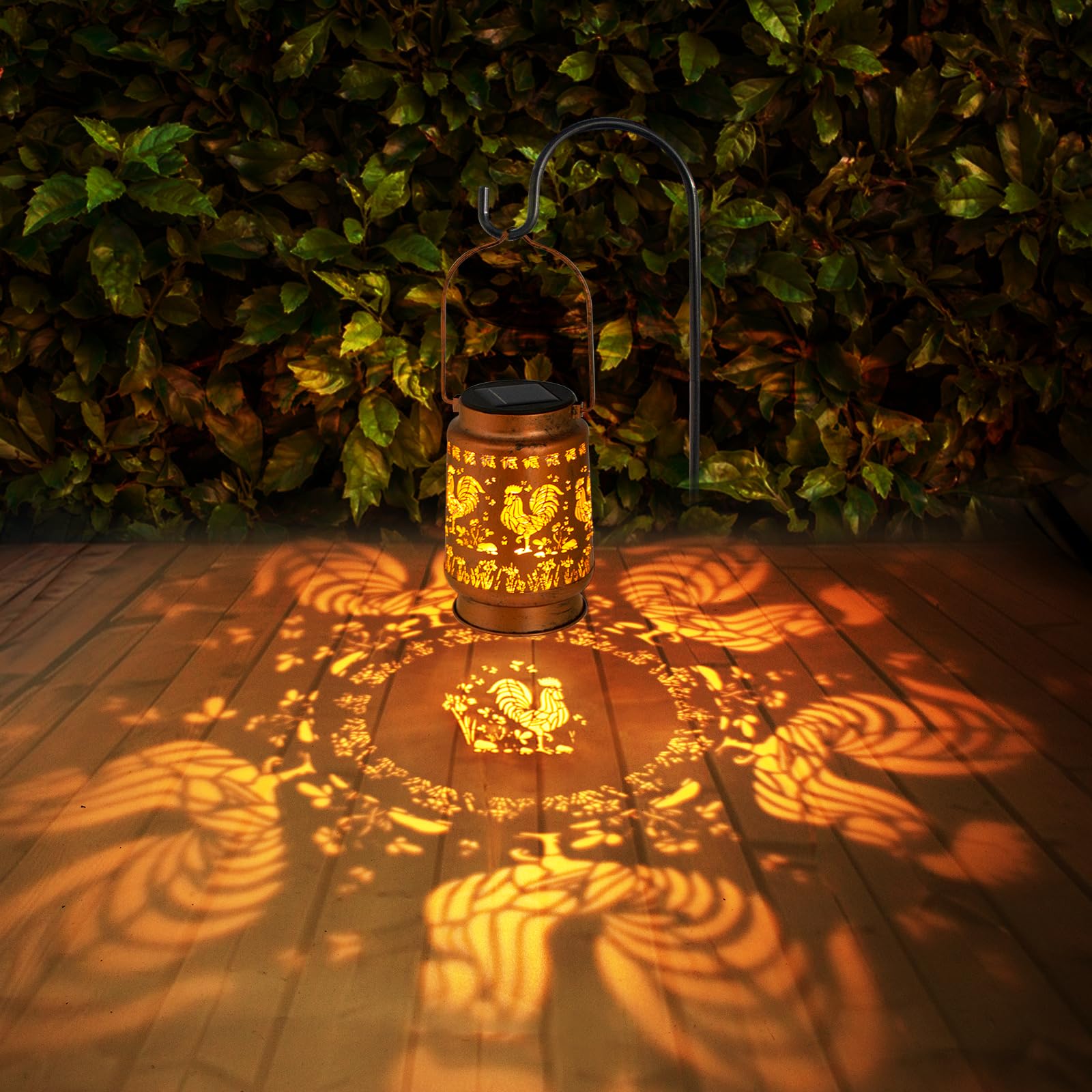 ZASOWUUO Rooster Decorative Solar Lanterns for Outdoor Garden, Waterproof, Bronze, Model ZA-DL-ROOSTER