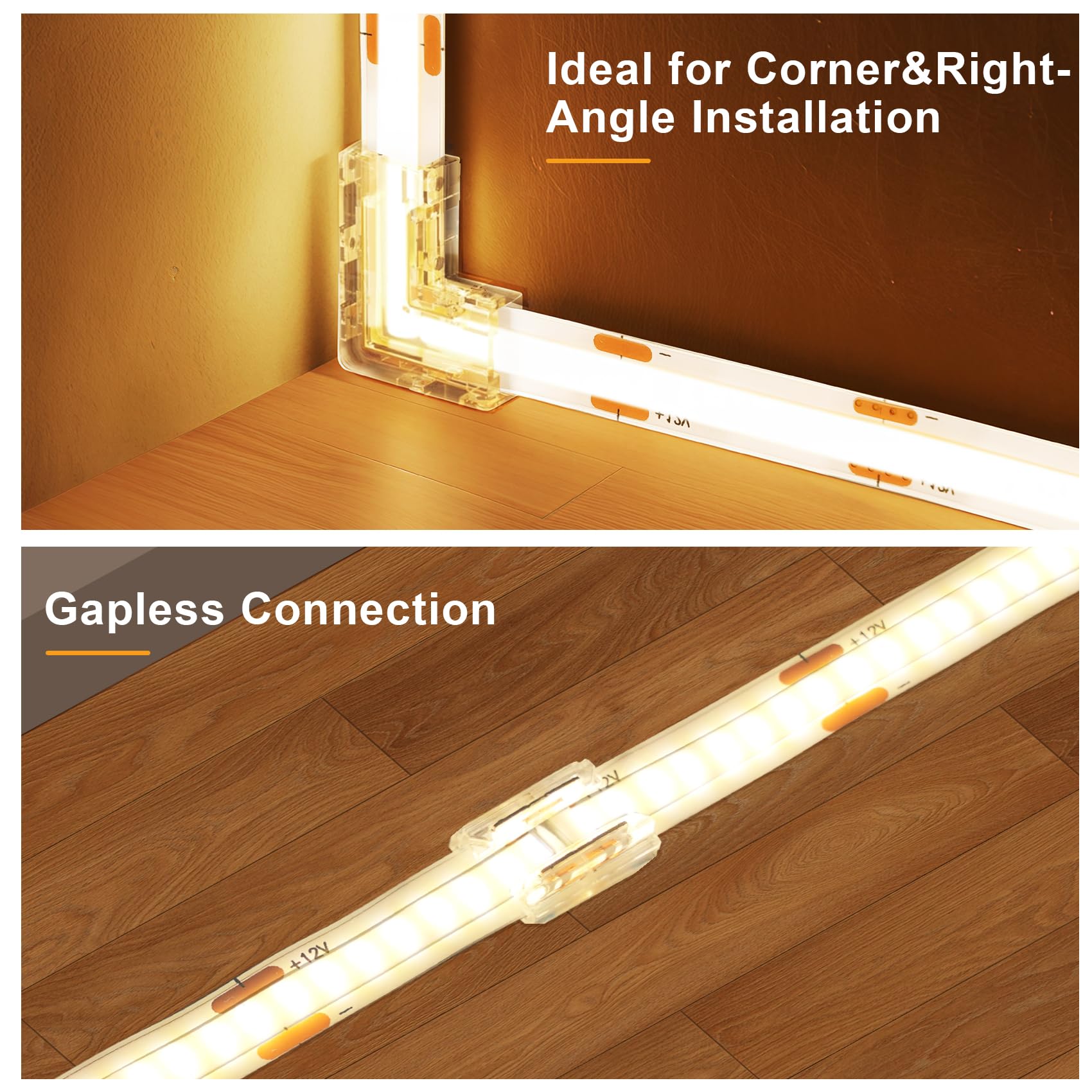 8Mm 2 Pin Fcob Cob Led Strip Light Connector Kit, 8Pcs Transparent L-Shaped Corner Connector, 4Pcs I-Shaped Connector, 4Pcs 15Cm