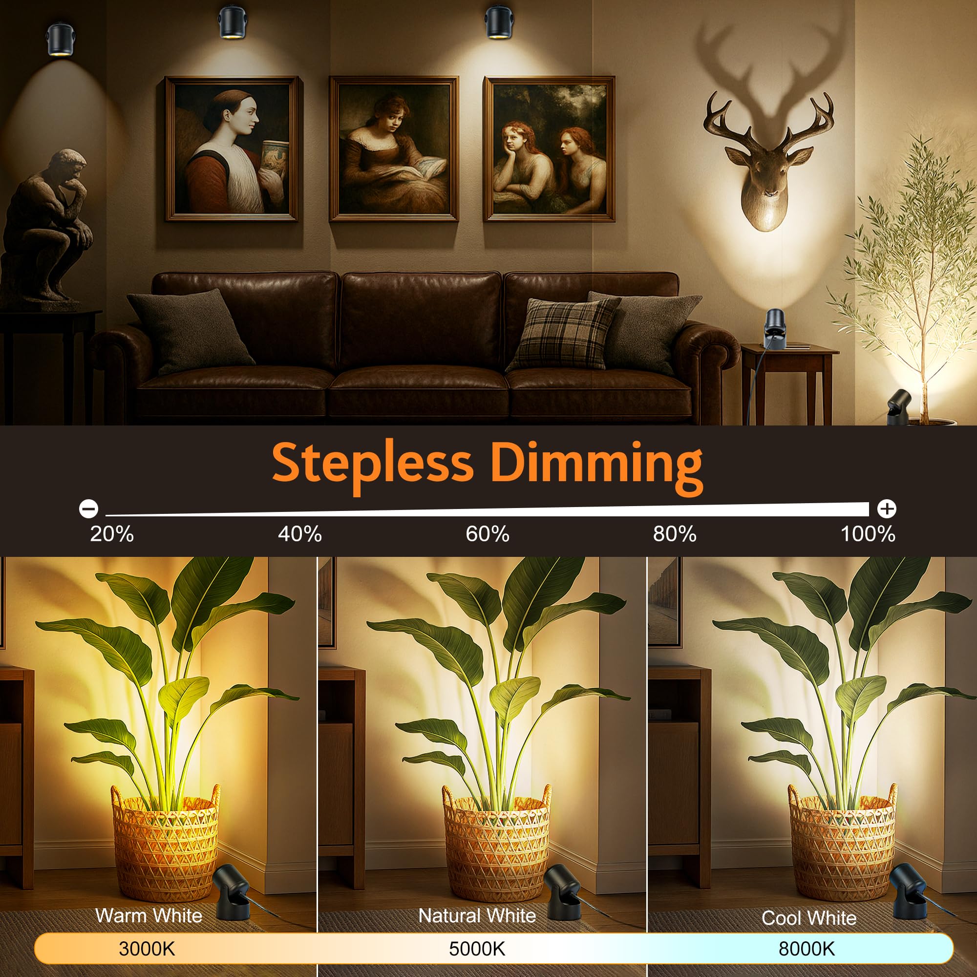 Kandicyar LED Spot Lights Indoor 7W Dimmable with Remote Control, Black, Model KA0031A1, 3CCT Accent Lighting for Home Decor