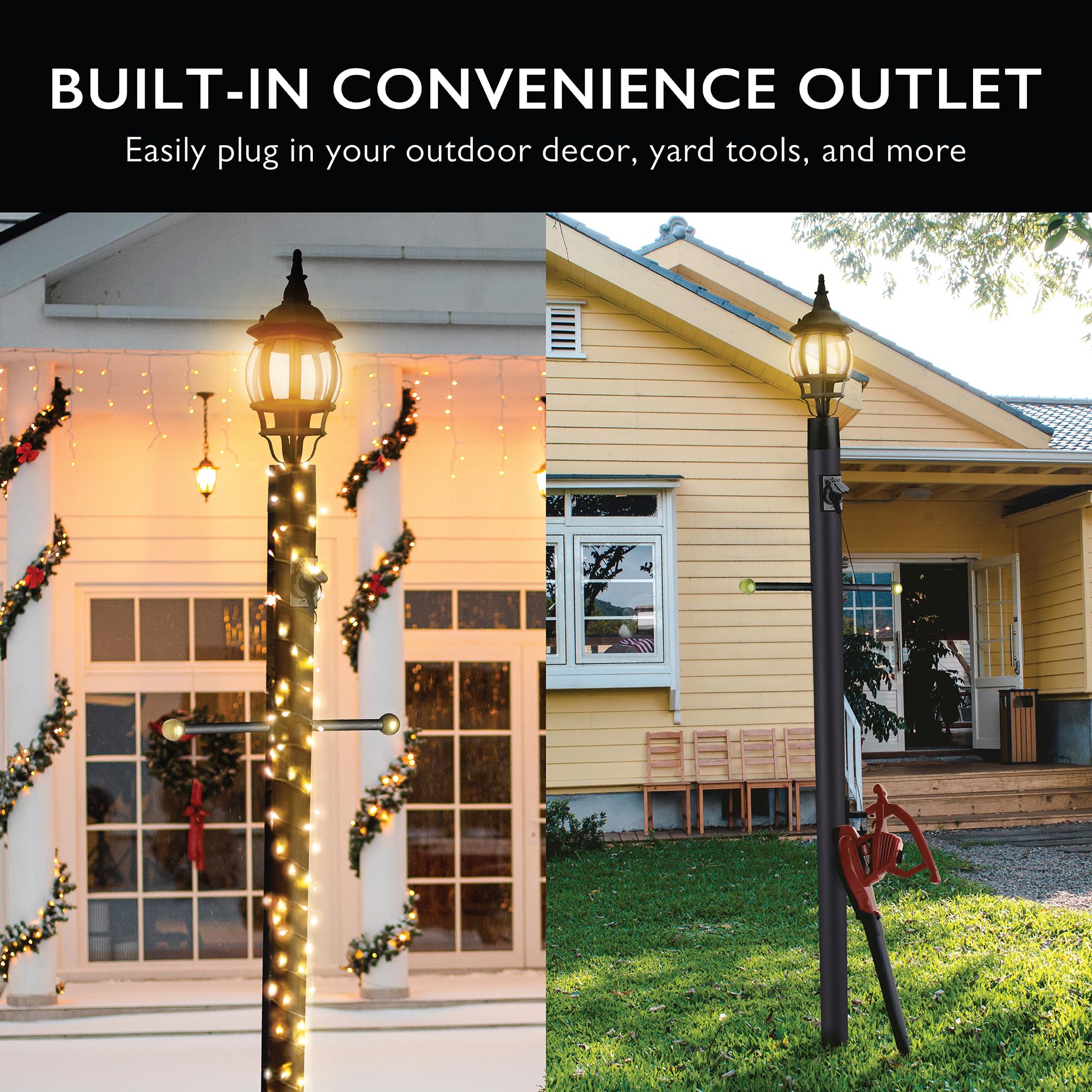 Design House Outdoor Lamp Post, 80-Inch Black Alloy Steel, Model 579714, with Plastic Cross Arm and Outlet for Driveways and Porches