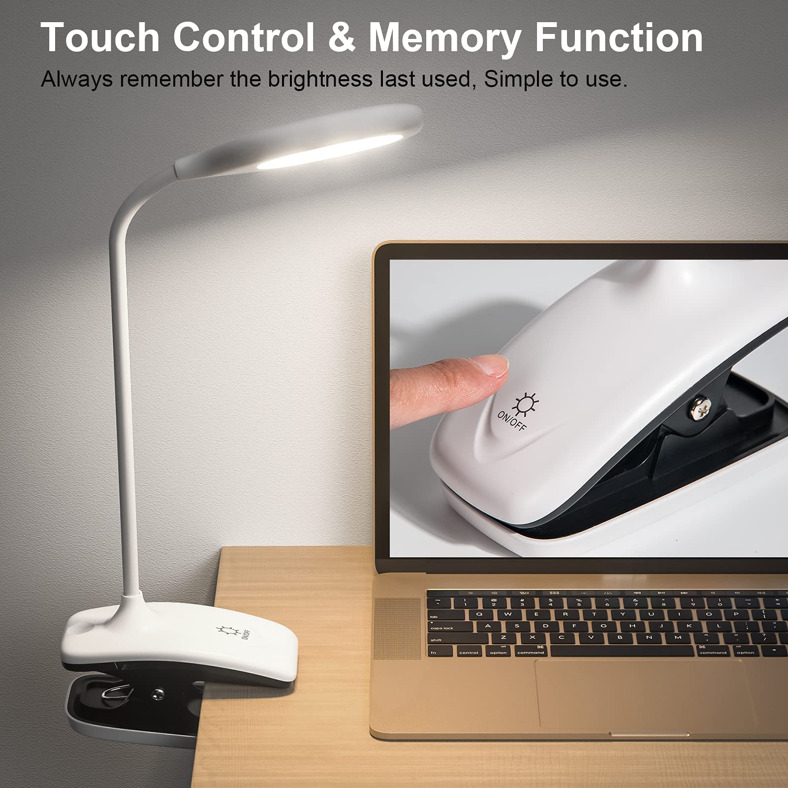 Deeplite Led Desk Lamp Clip On Lamp Battery Powered Clip On Light Book Light For Bed, Eye-Caring Flexible Arm Memory Touch 3 Col
