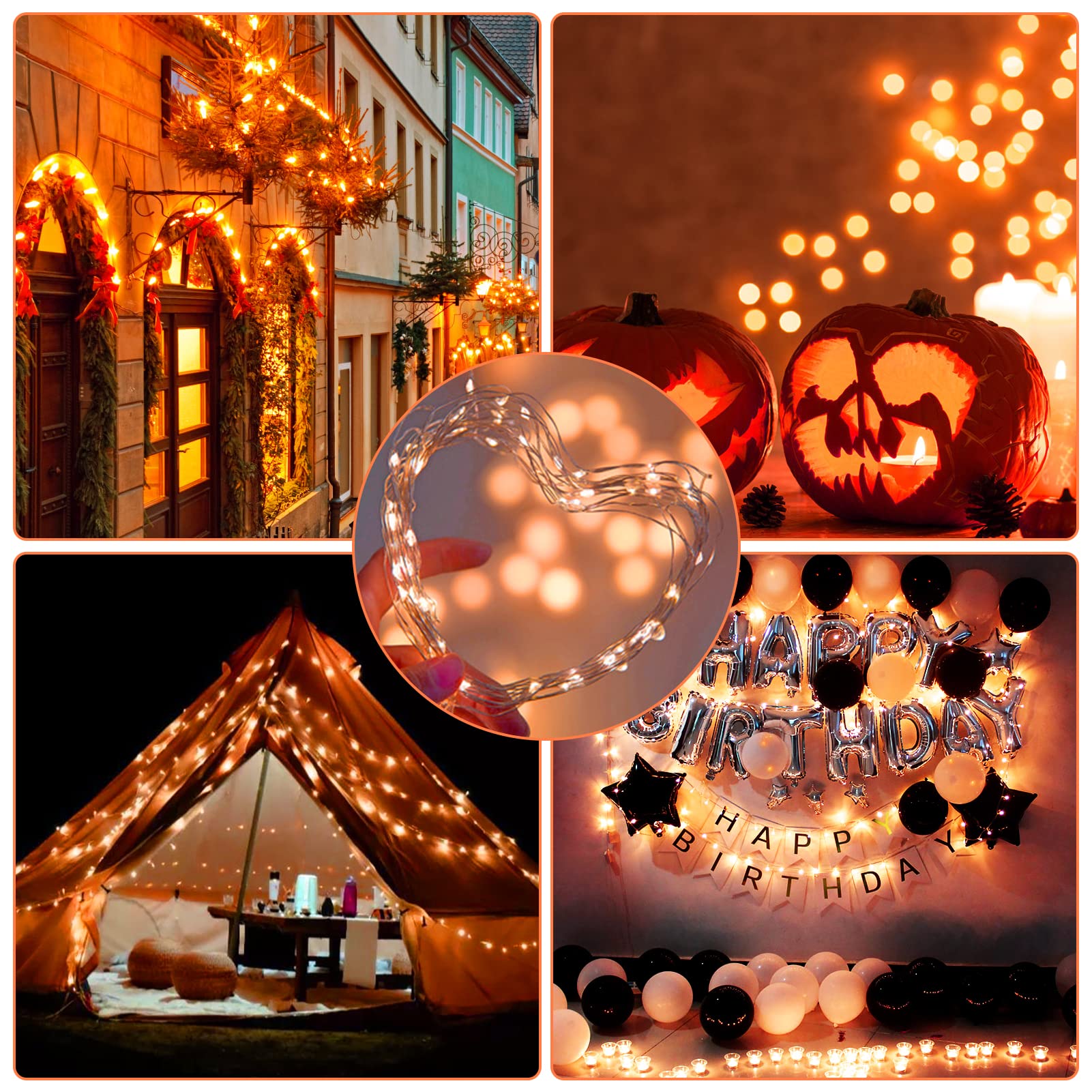 12 Pack Orange Fairy Lights Battery Operated, 7Ft 20Led Valentines Day Lights Battery Operated Waterproof Silver Wire For Diy Bedroom Party Birthday Wedding Christmas Decorations Starry String Lights