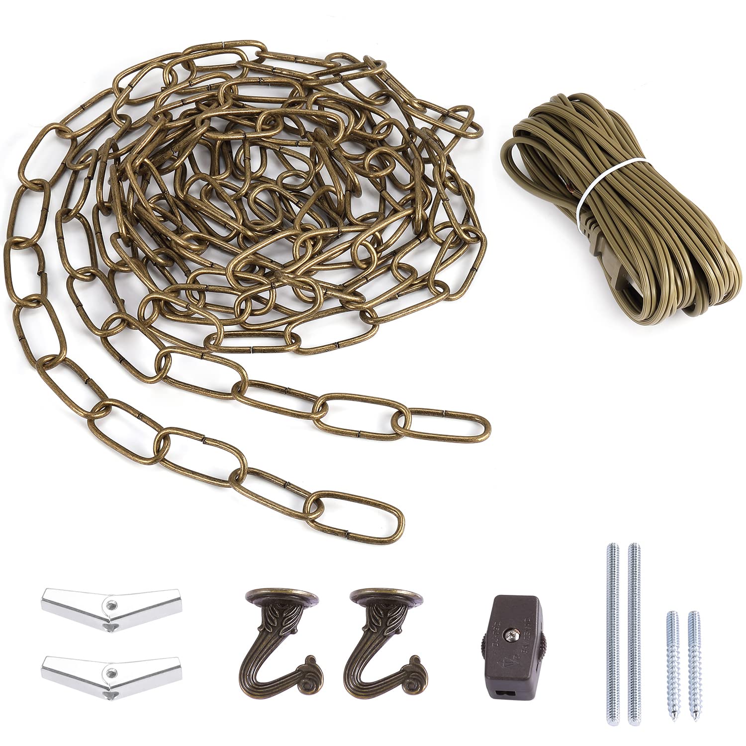 Canomo Swag Lighting Kit with 12 Feet Chandelier Chain and 15 Feet Cord  Instructions Included for Chandelier  Pendant Light  Antique Brass