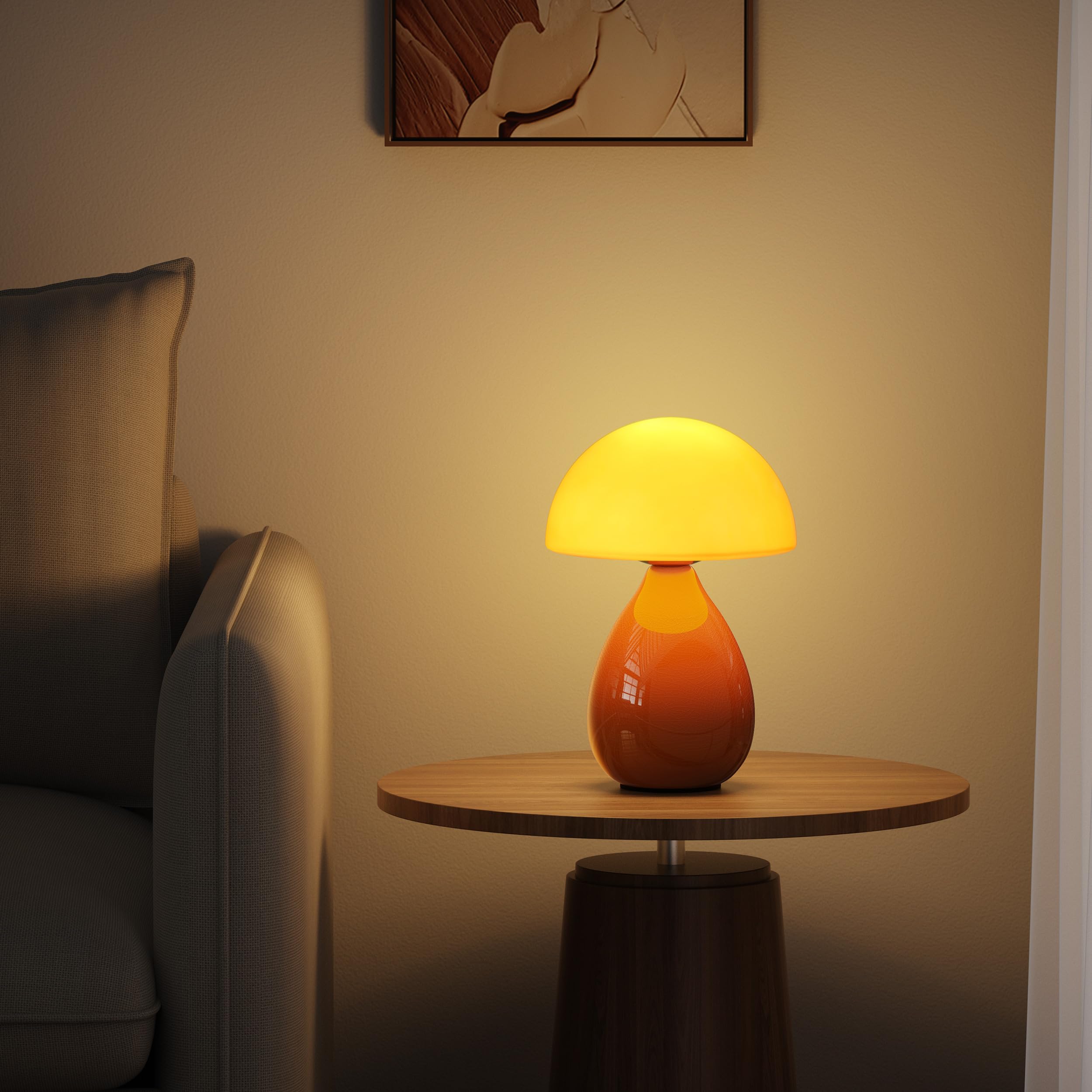 Vanbolon Mushroom Lamp Table Lamp  Mini Modern Lamp Bedside Nightstand Light Desk Cute Small Light Dimmable For Bedroom  Living Room  Ceramic Base Glass Led Home Decor For Woman Children Gifts