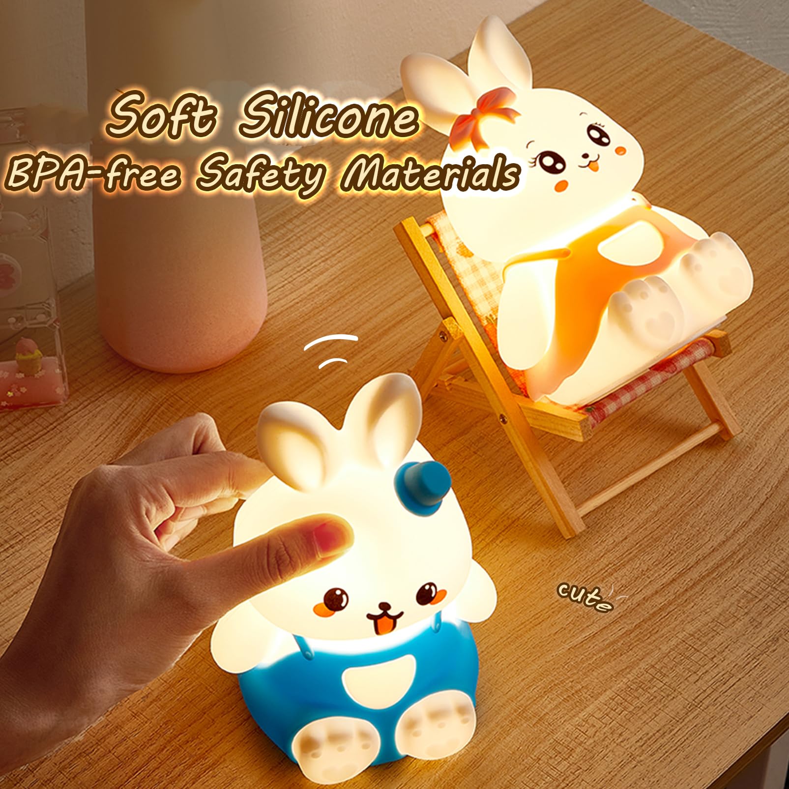Smoorita Night Light For Kids Bunny Lamp,Cute Night Light For Girls,Rechargeable Baby Nursery Night Light Toddler Nightlight For Bedroom, Cute Gifts Animal Bunny Kids Lamp Kawaii Room Decor