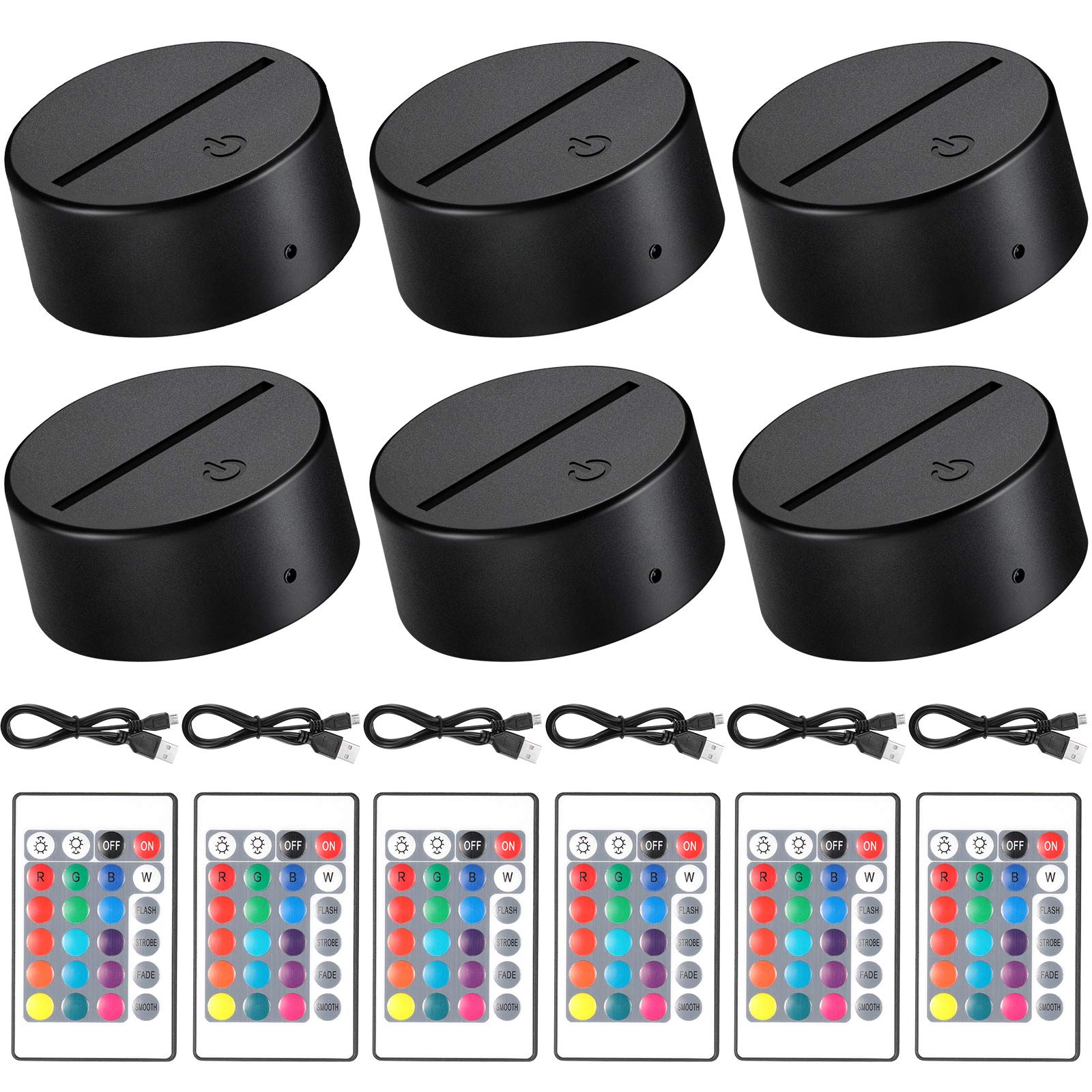 Honoson 3D Night LED Light Lamp Base, 16 Colors, Remote Control, USB Cable, Small, Black