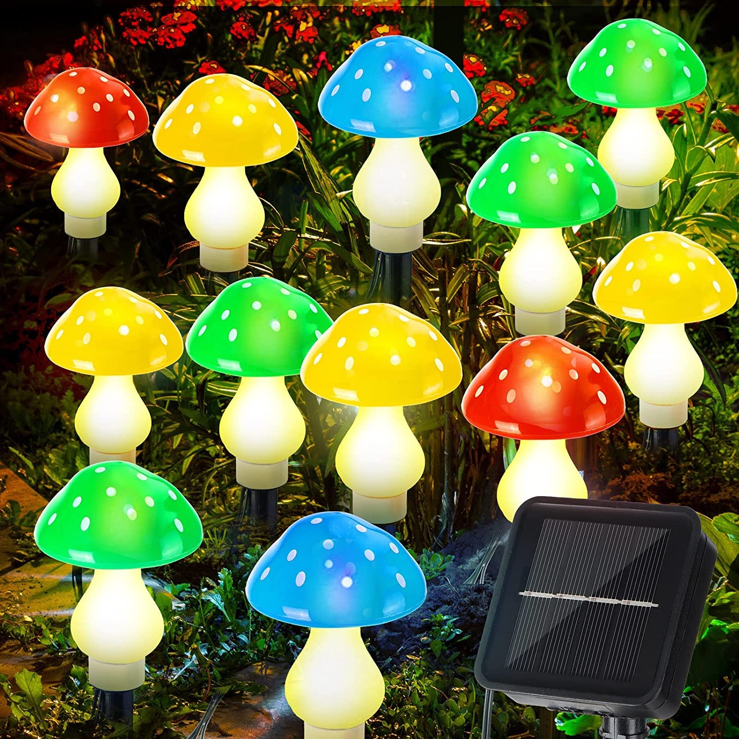 STANDOUTELROAL A Set of 12 PCS (Multicolor) New Upgraded Waterproof Solar Mushroom Lights Outdoor Decor,LED Fairy Lights, for Ga
