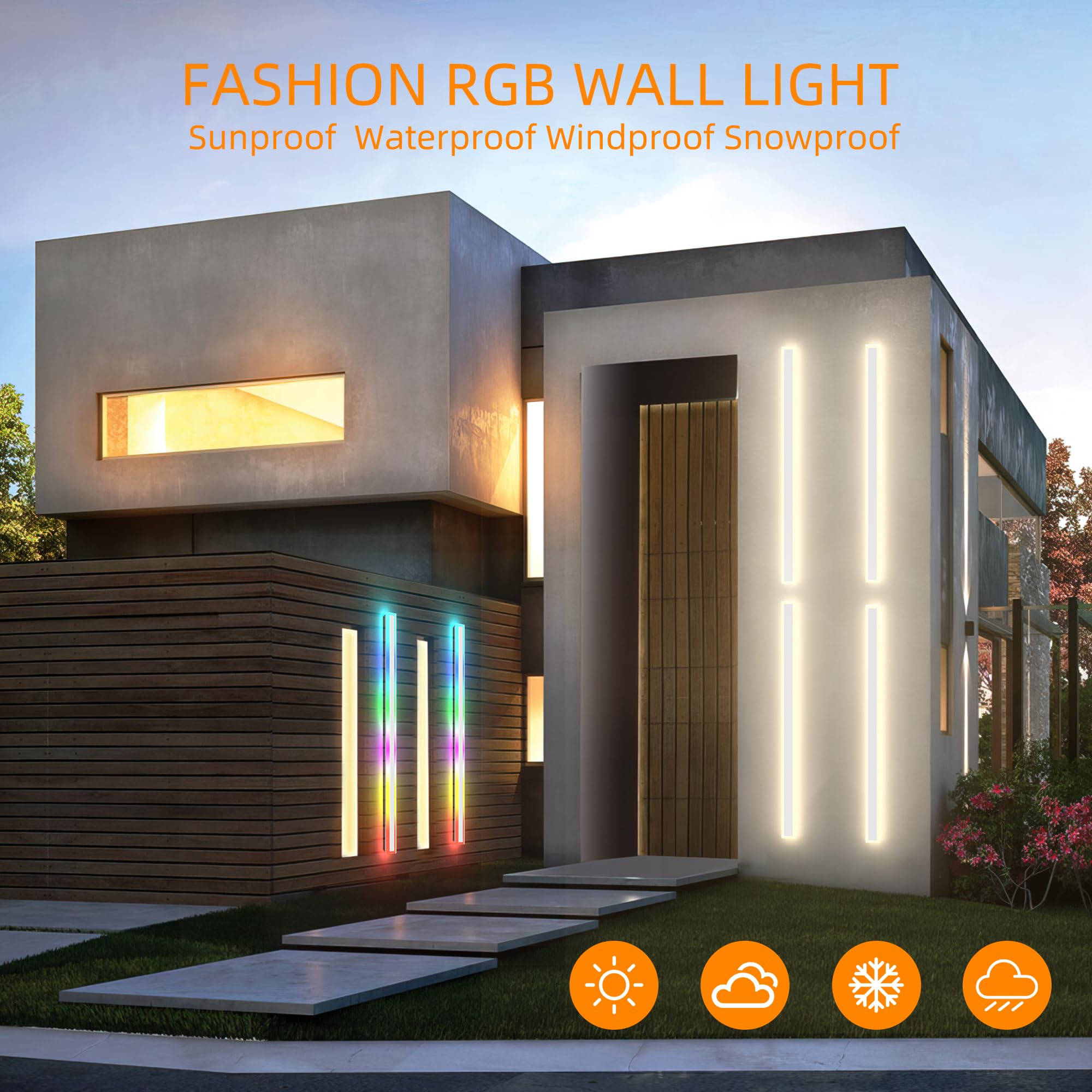 Favorite Garden 24W Waterproof Modern Outdoor Wall Lights, 2 Pack Black Sconce, 60 Inch