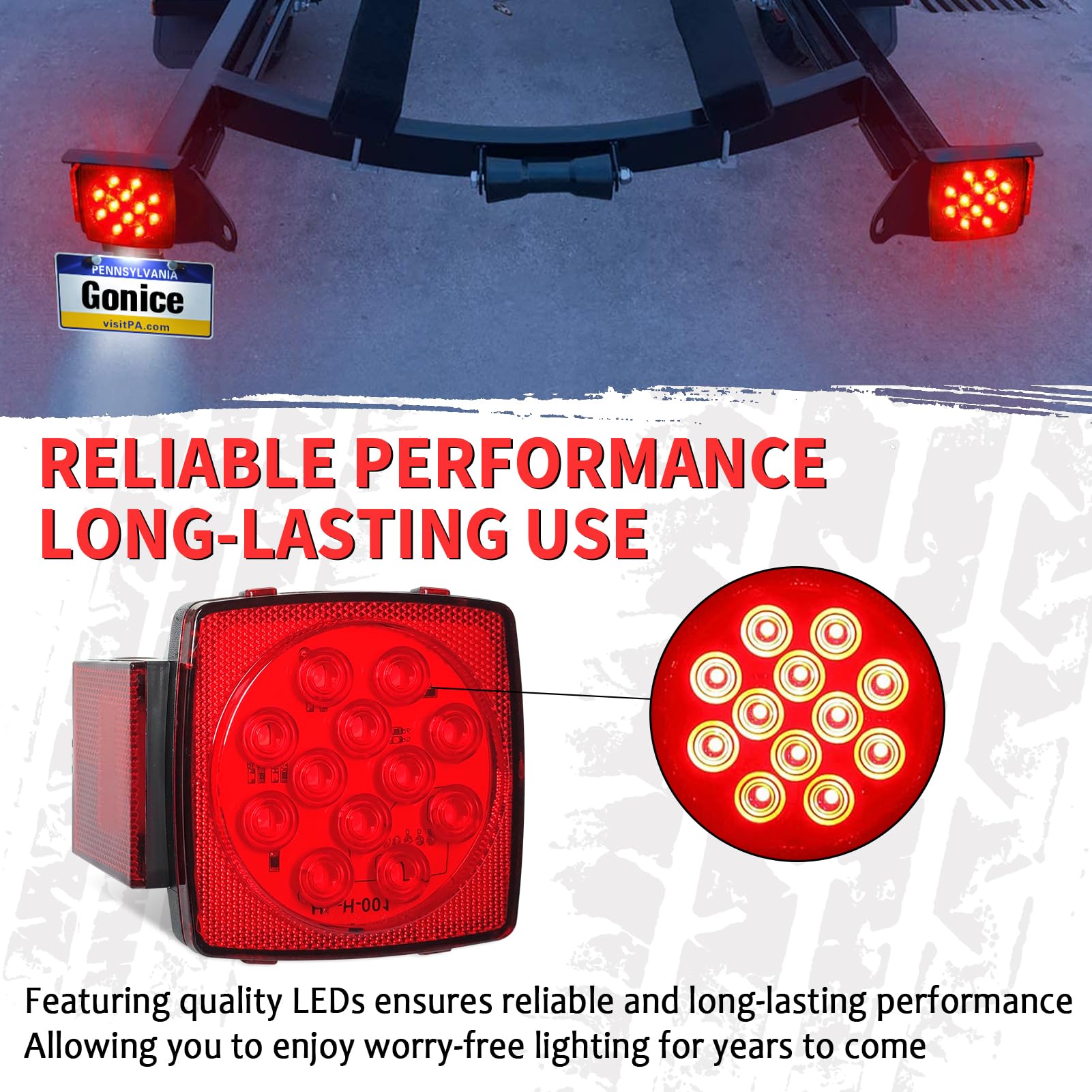Gonice 2Pcs Square Led Trailer Light Kit, Brake Stop Tail Running License Plate Led Light Lamp For 12V Camper Truck Rv Boat Snow