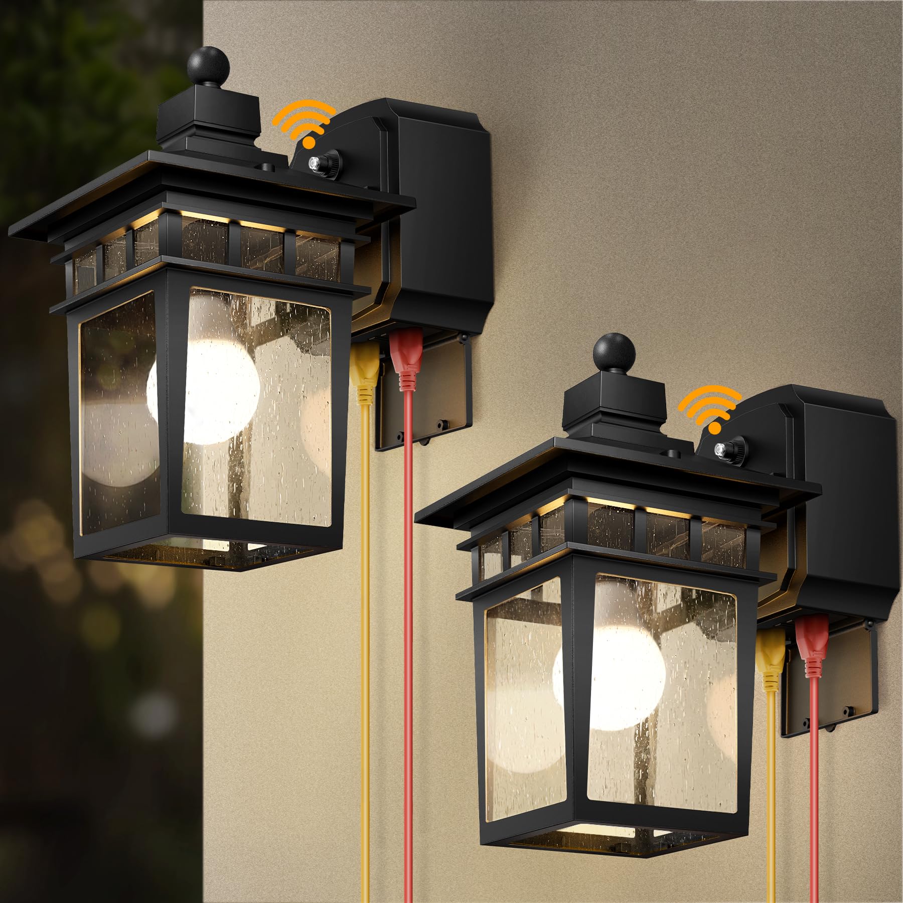 Apoto 2 Pack Black Outdoor Light With Gfci Outlet, Waterproof Aluminum Wall Fixture