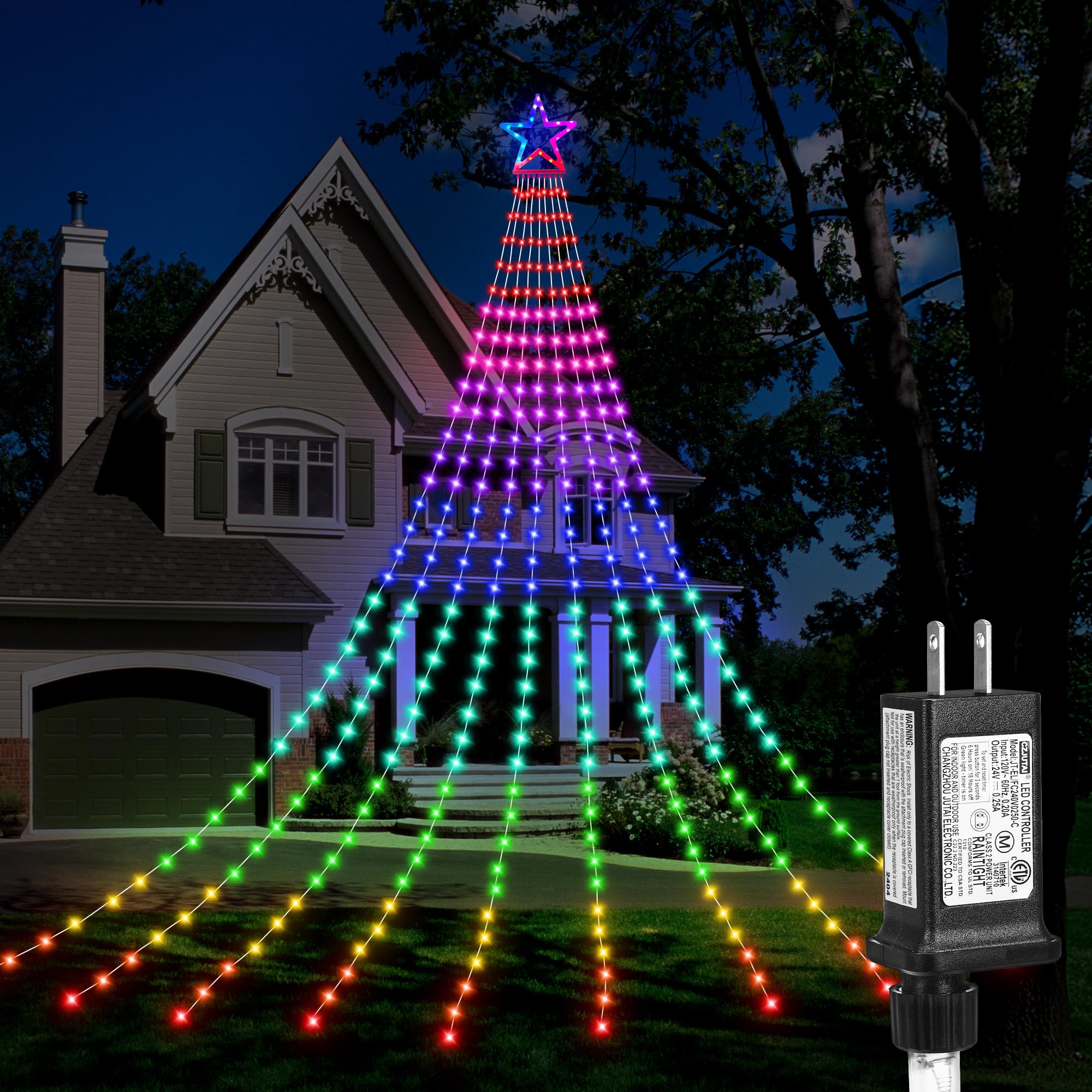 DANLI Christmas Decorations Outdoor Star String Lights Flowing Color Changing Tree Lights,320 LED 11.5FT Christmas String Lights