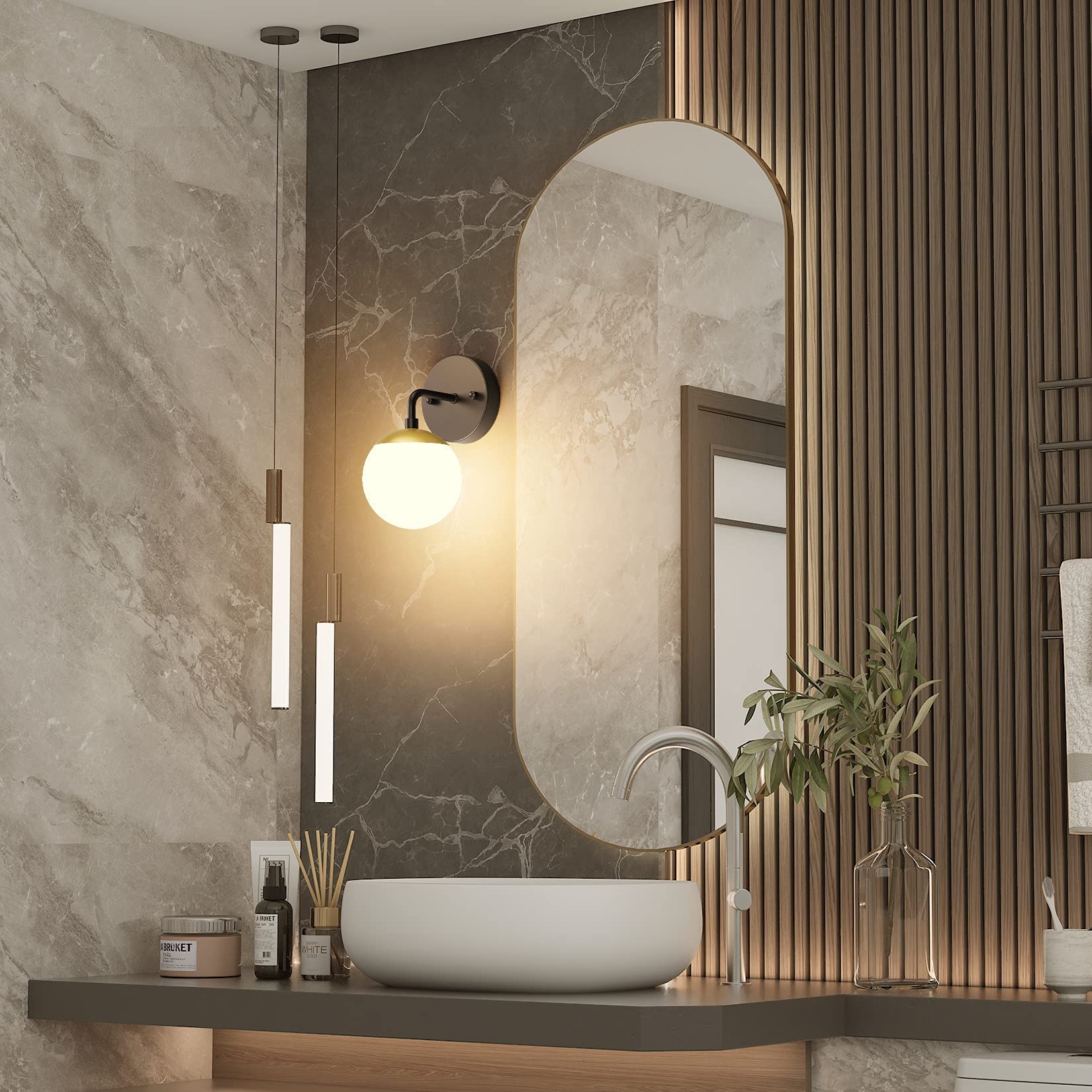 Tipace Black and Gold Wall Light, Mid Century Modern Sconce, 3000K G9 Bulb Included, well-made Metal, Model 020