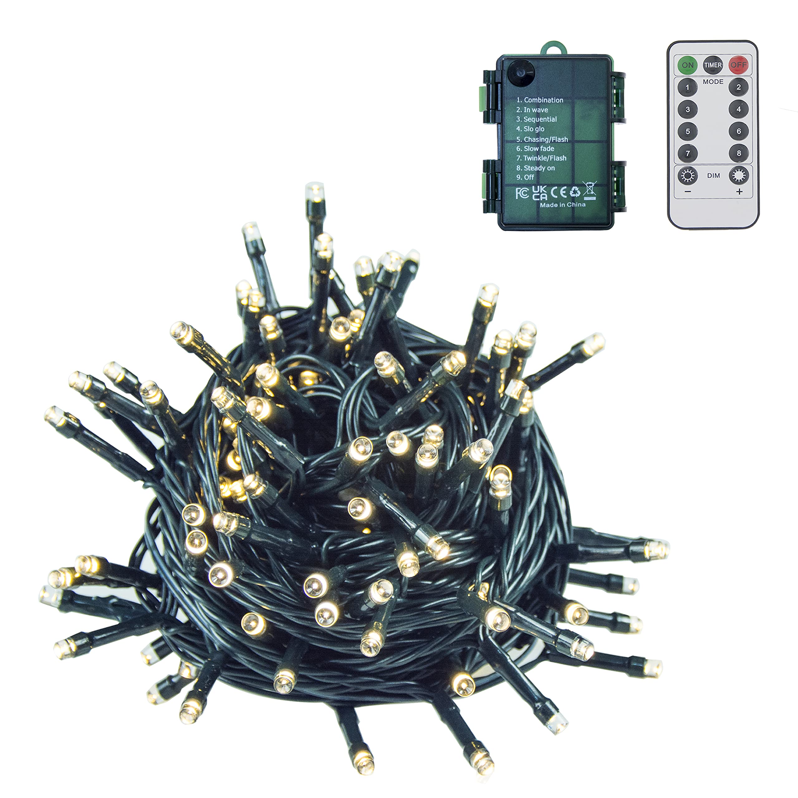 GHJ 100 LEDs Battery Operated Fairy Lights, Waterproof Indoor/Outdoor, Dark Green Cable, Remote Control, Model BDB-100-L