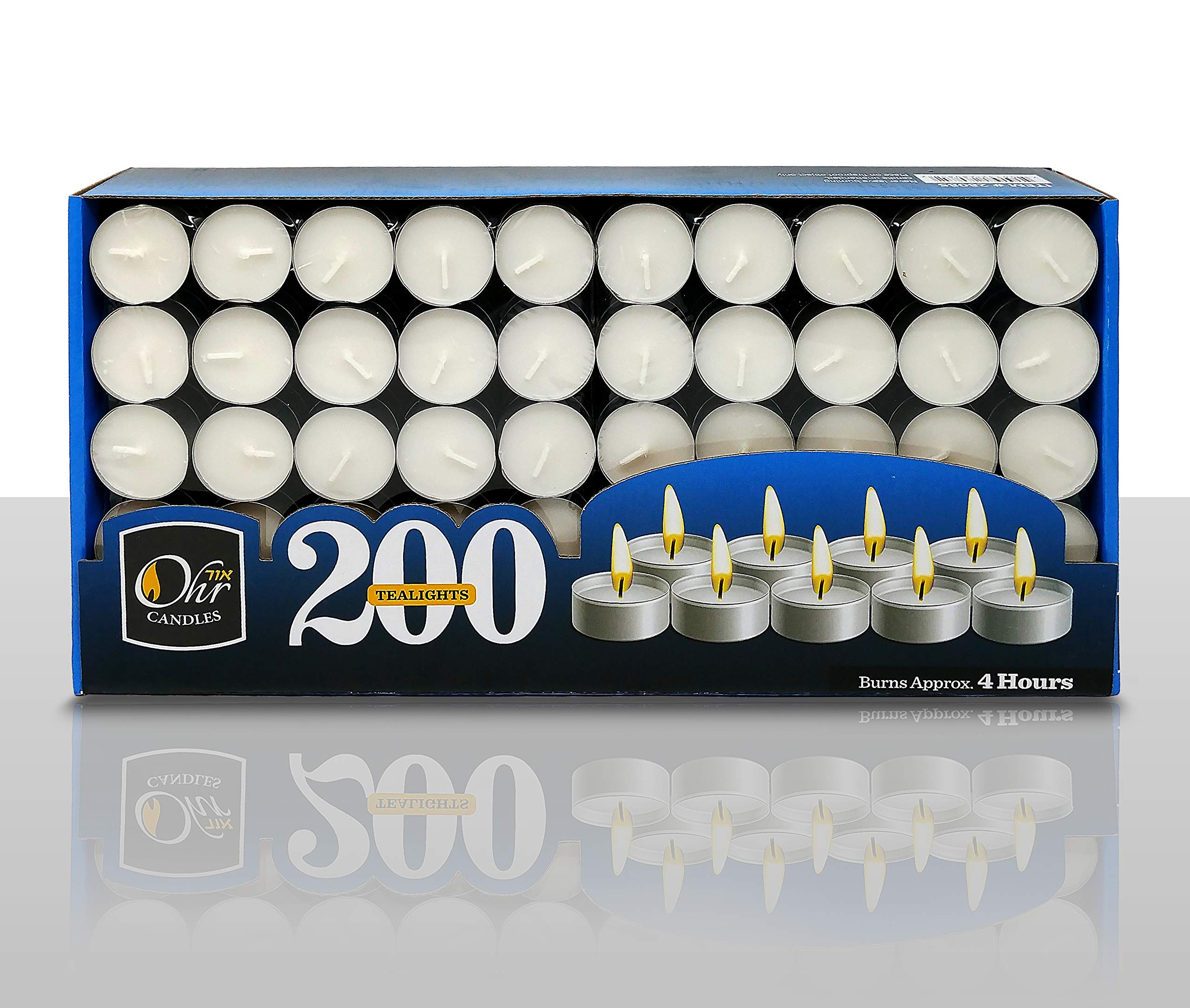 OHR Candles Tealight Candles - 200 Pack Bulk White Unscented - 4 Hour Burn Time, Wax Model CLN-003-1
