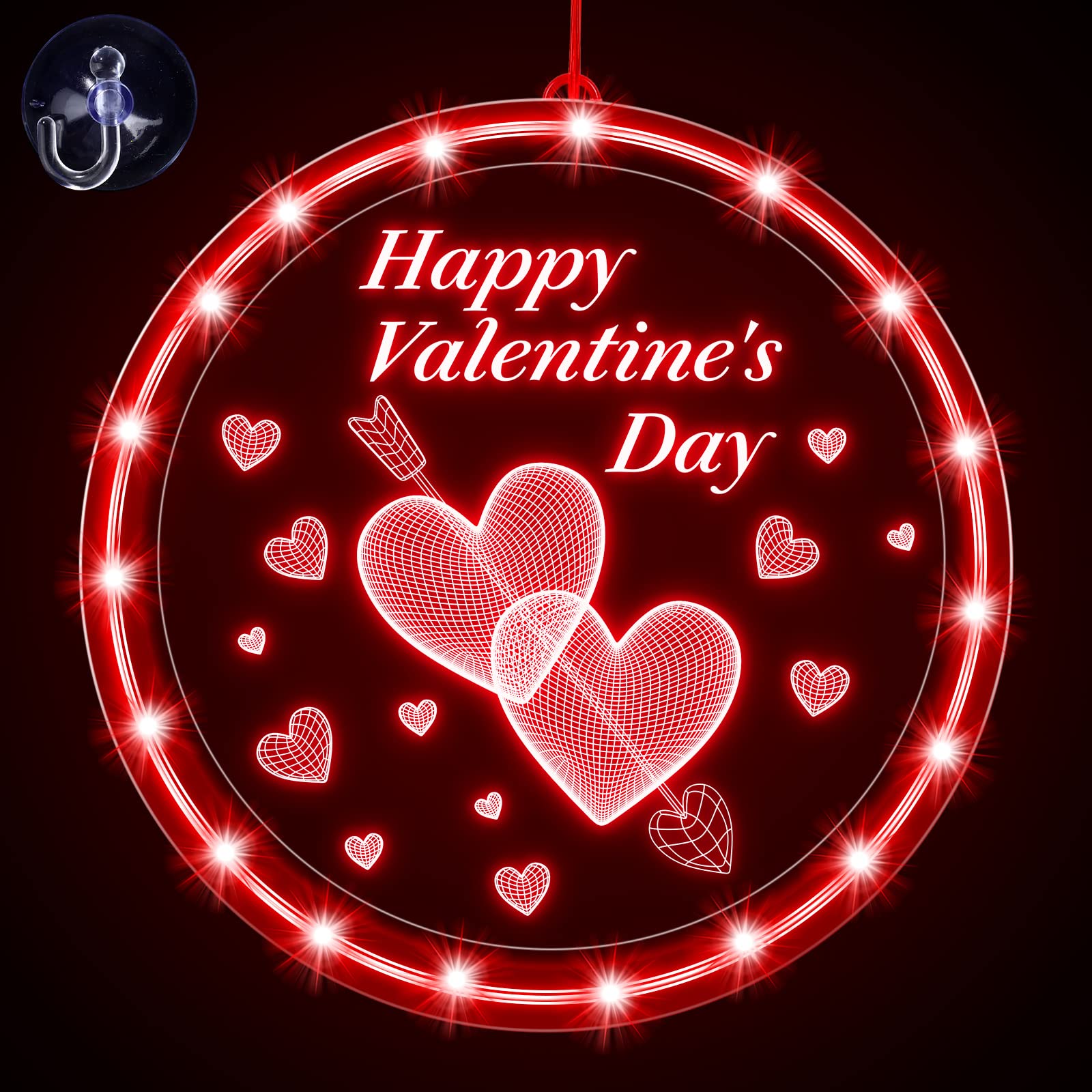Capoda 8.3 Inch Valentines Day Window Light Valentine Red Heart String Light Battery Operated Heart Window Silhouette Party Deco