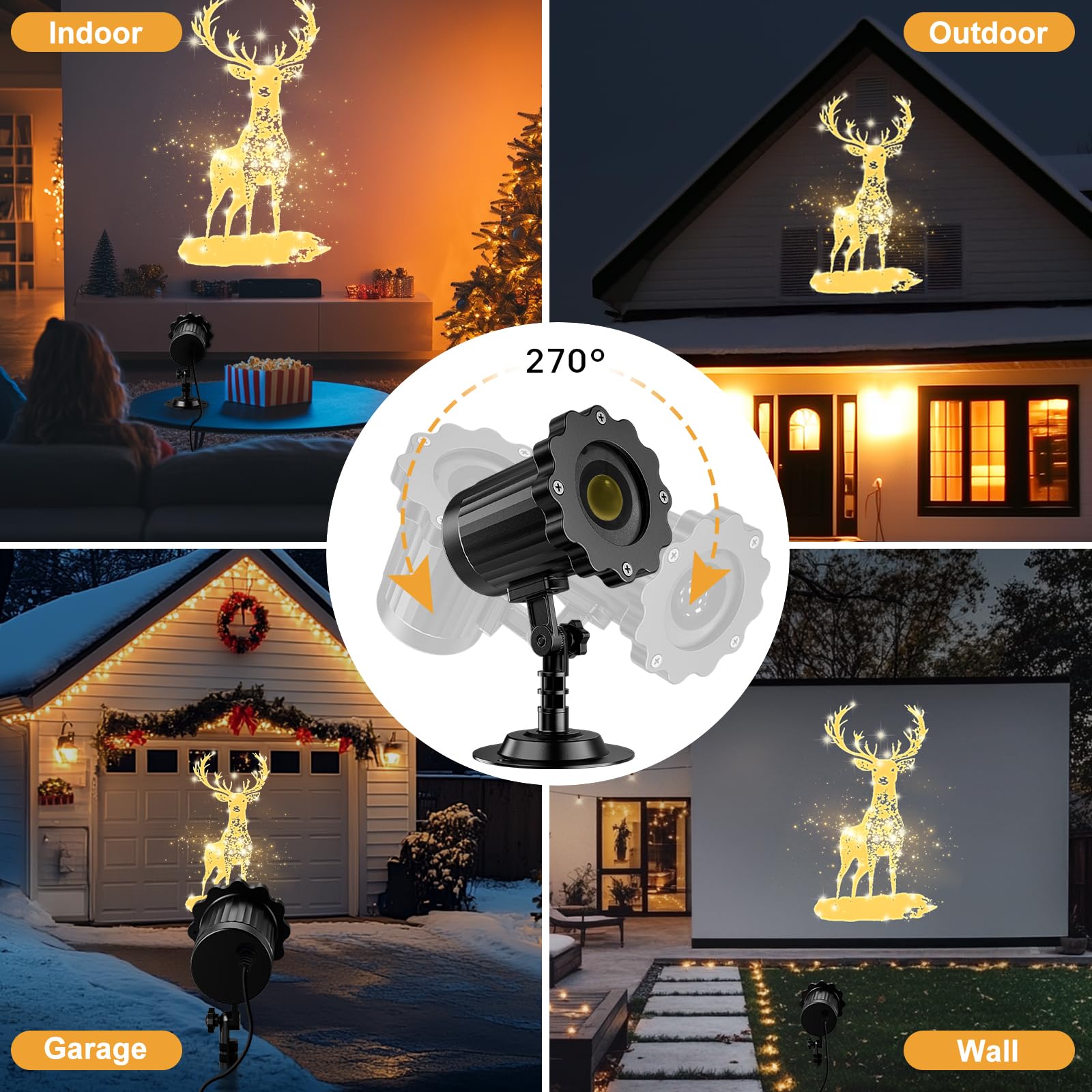 3D Dynamic Christmas Projector Lights Outdoor Indoor-2024 Upgrade Reindeer Christmas Decorations,Waterproof Holiday Projector Li