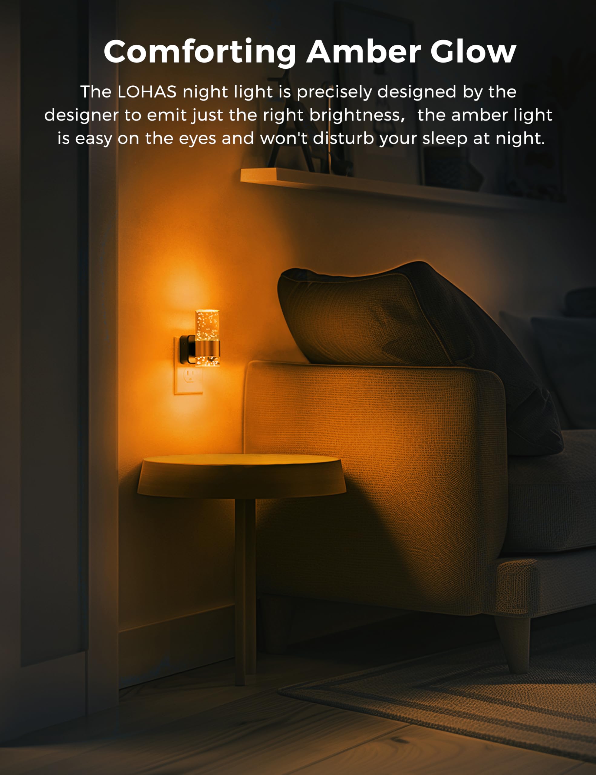 L Lohas Led Night Lights Plug Into Wall, Amber Night Light With Adjustable Brightness, Plug In Nightlight With Auto Light Sensor
