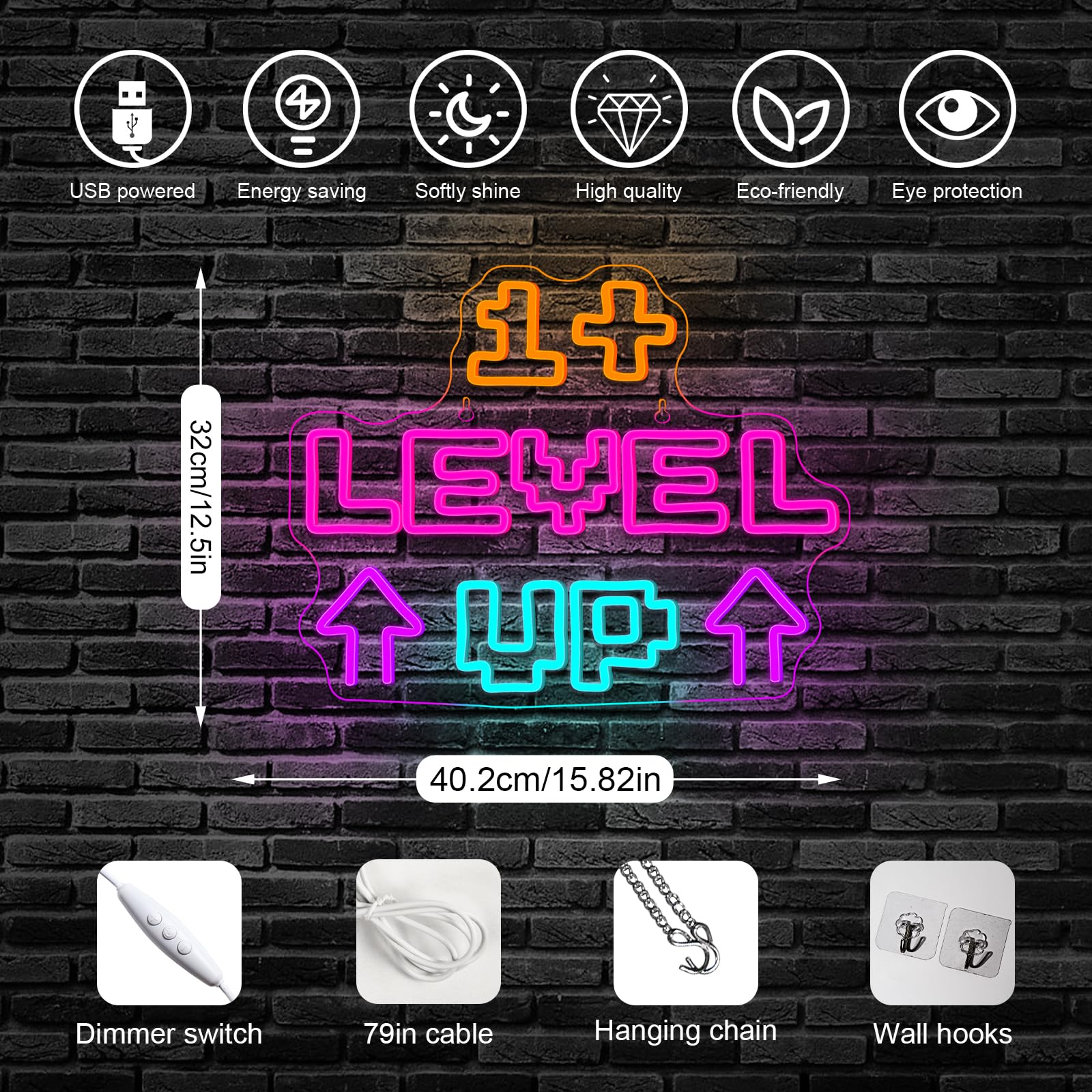 Horseneon Level Up Game Neon Sign Gamer Lights Gaming Led Wall Decor For Gaming Rooms  Esports Arenas & Streamer Setups Gaming Neon Sign Gamer Led Retro Arcade Style Game Lighting