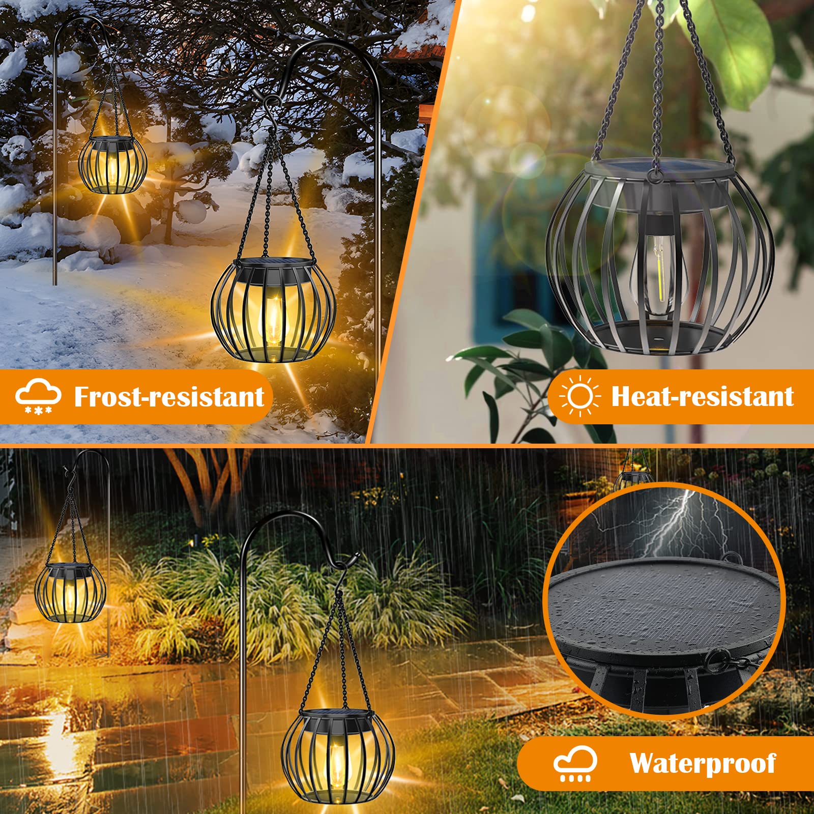 Ubright 2 Pack 15'' Solar Lights Outdoor Metal Solar Lanterns Outdoor Waterproof Hanging Lights For Outside Lanterns Decorative