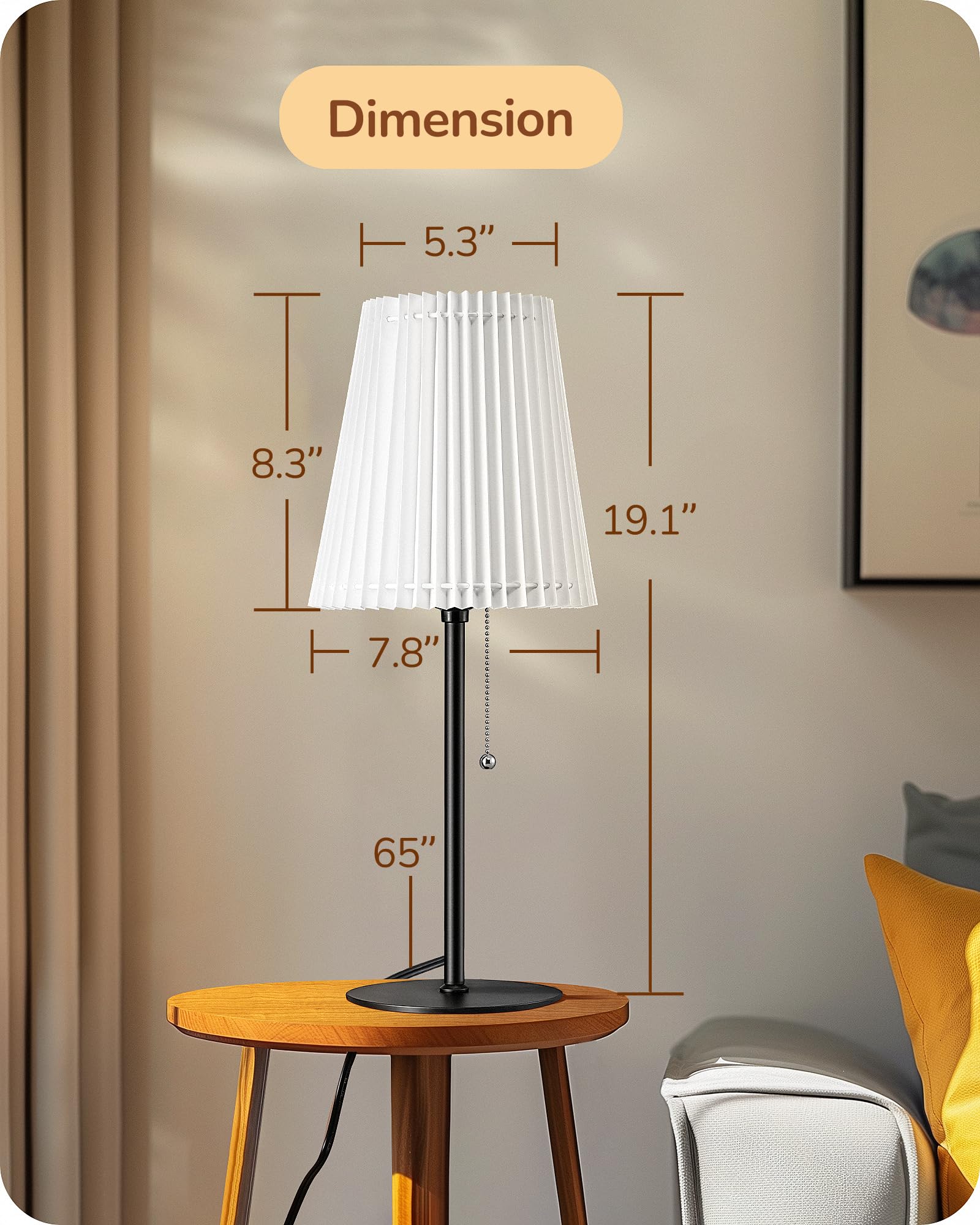 Edishine 19.09'' Tall Table Lamp, Modern Bedside Lamp, Trapezoidal White Paper Origami Lampshade, Pull Chain Switch & E26 Socket