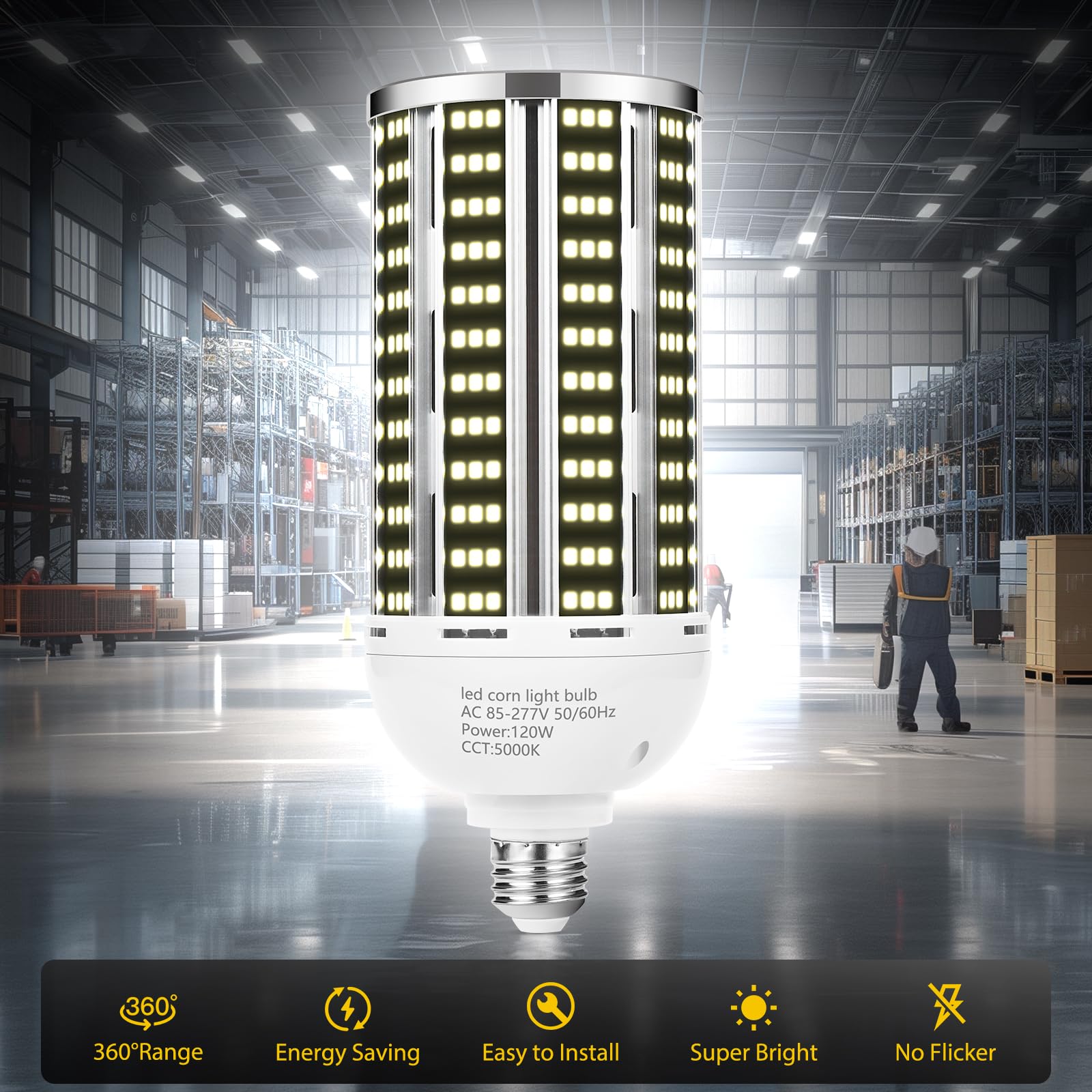 120W 2 Pack Led Corn Light Bulb(1200W Equivalent ) ,Commercial Grade Daylight 5000K E26/E39 15900Lm Medium Mogul Base Led Lamp,L
