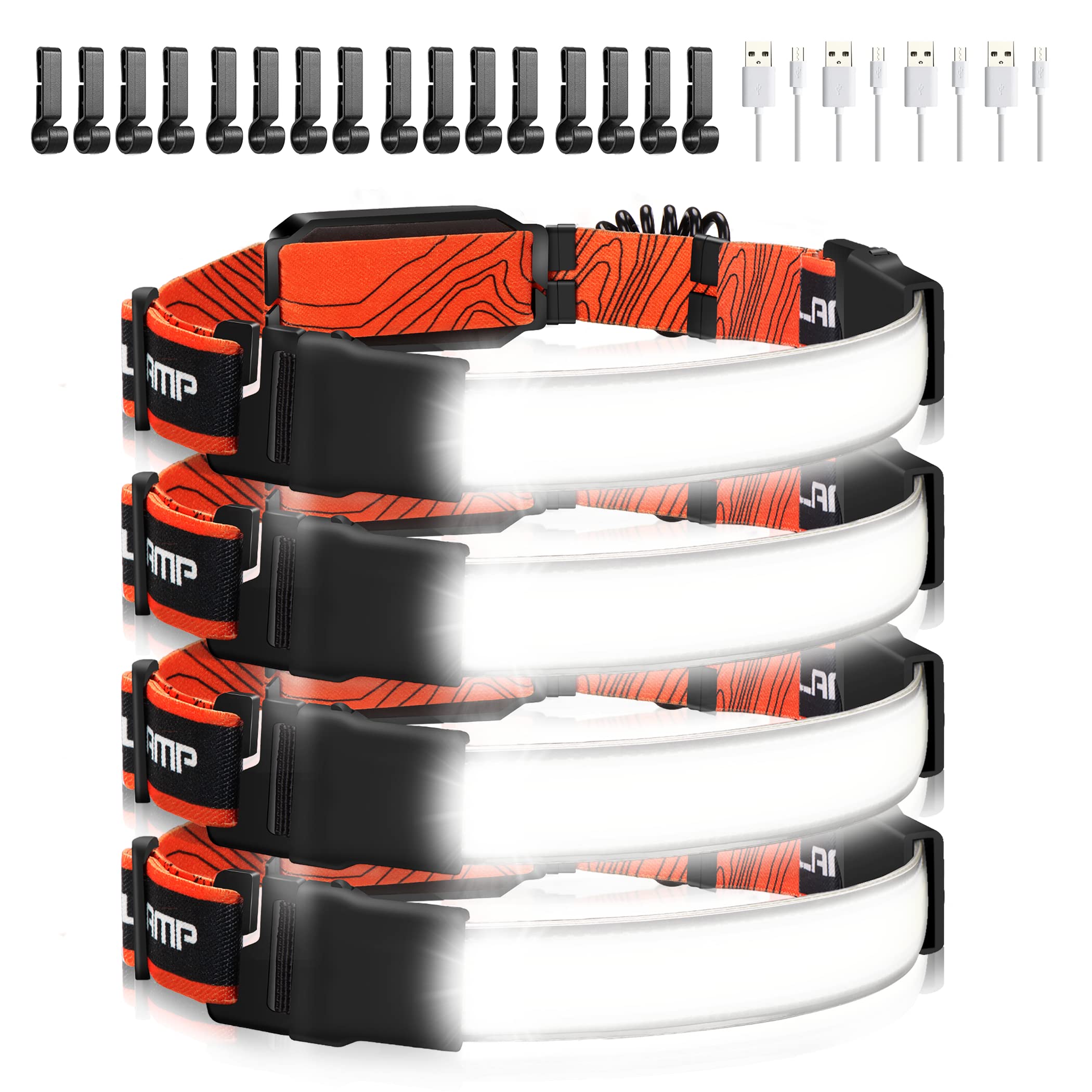 Hopedone 1000 Lumens Rechargeable Headlamp, 4-Pack, Waterproof, 3 Light Modes, Lightweight