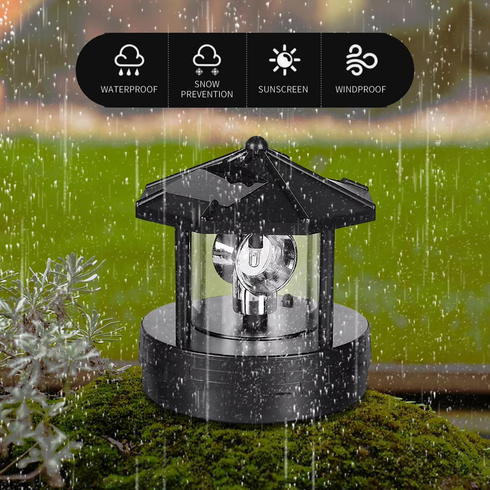 Vluoo Lighthouse Solar Lights 360 Degree Rotating Lighthouse Beacon Led Solar Lighthouse Light Outdoor Waterproof Led Solar Powered Lighthouse Garden Decor For Outside