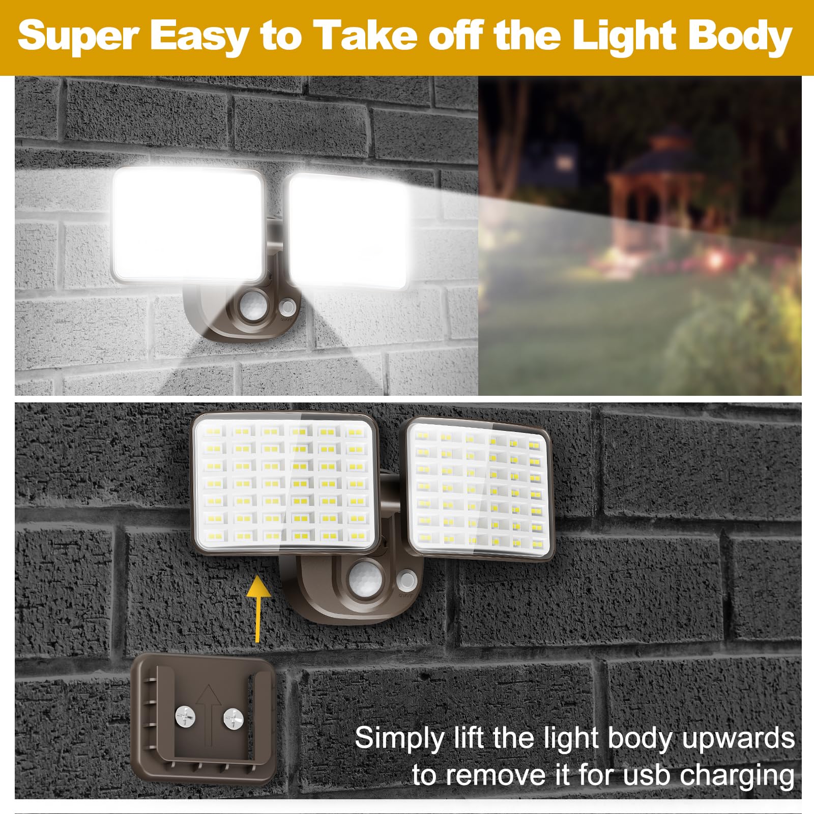 Rechargeable Battery-Powered Motion Light (1-3 Months Endurance), 2500Lm Standard & 4000Lm High-Brightness Dual Modes, Usb Charg