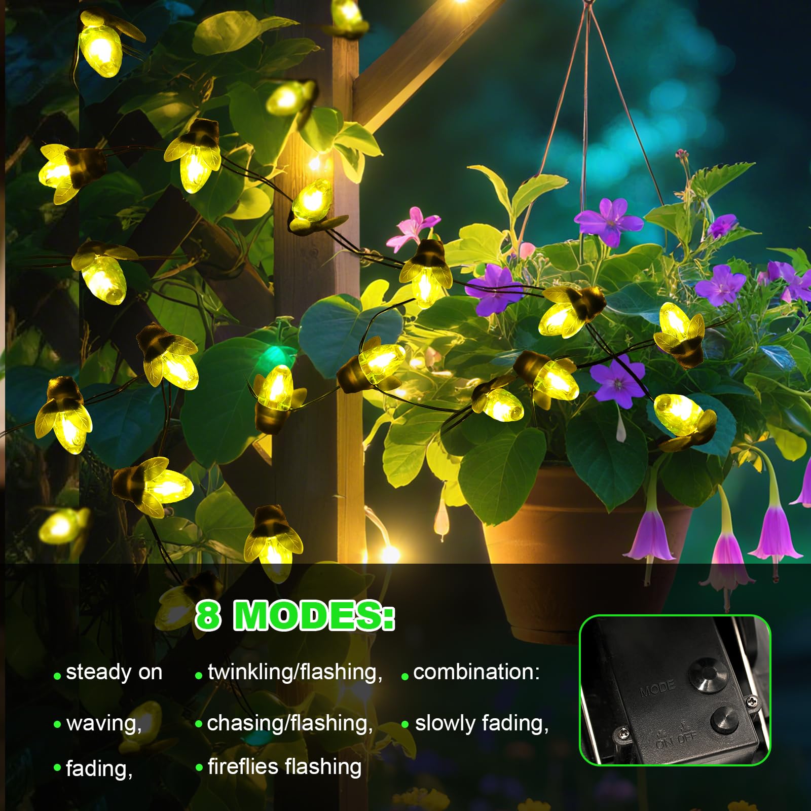 2Pack Solar Powered Firefly Lights Bugs, 19.6Ft 30 Led Solar Fireflies Lightning Bugs Fairy String Lights, Outdoor String Lights