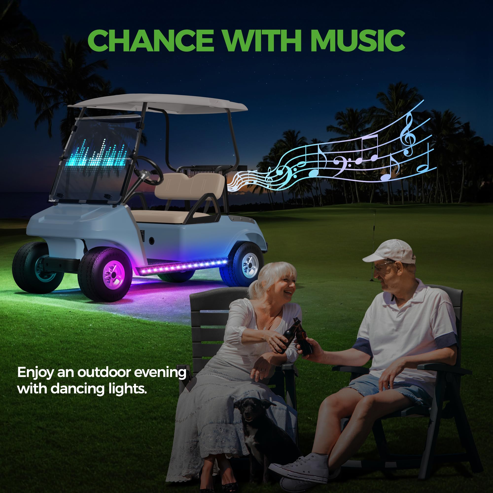 10L0L Golf Cart LED Light Strip Kit - 14 Modes, 126 LEDs, 86 Inch, 2 Pack, Water Resistant, Wireless Remote Control, Sound Active