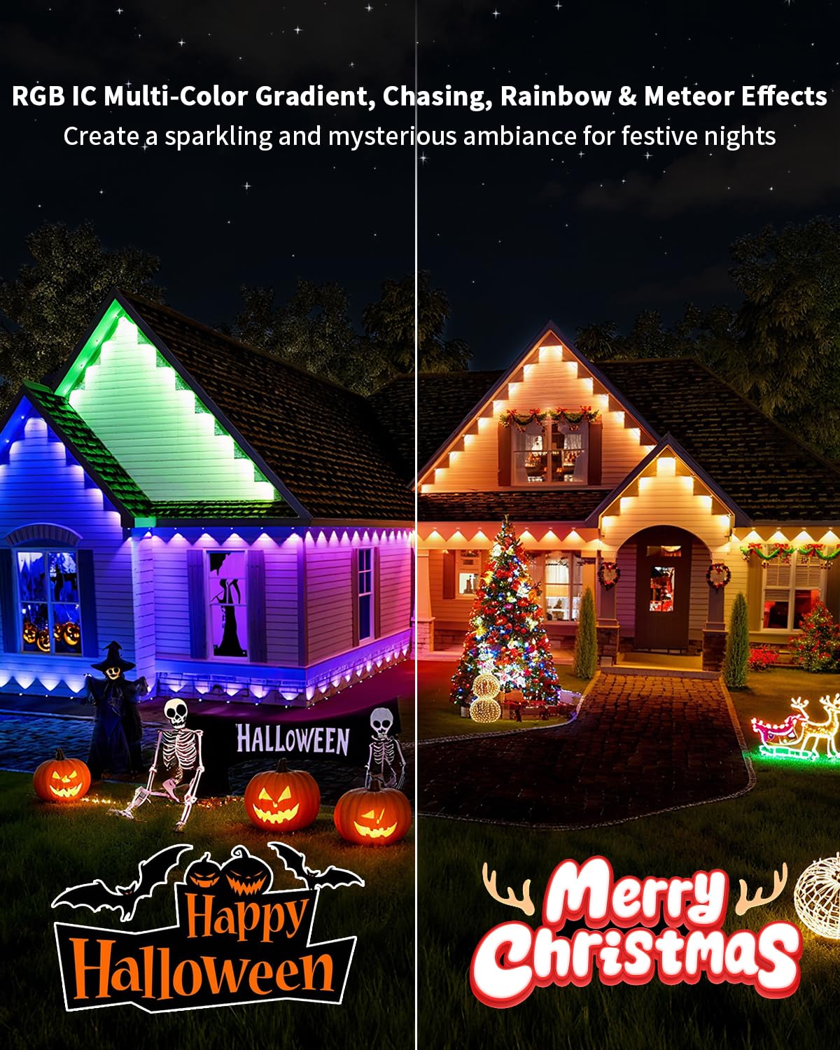MIMIRGB 100ft Outdoor RGB Smart Eave Lights - IP67 Waterproof, Remote/App Control, Black, Model JG-001W-10