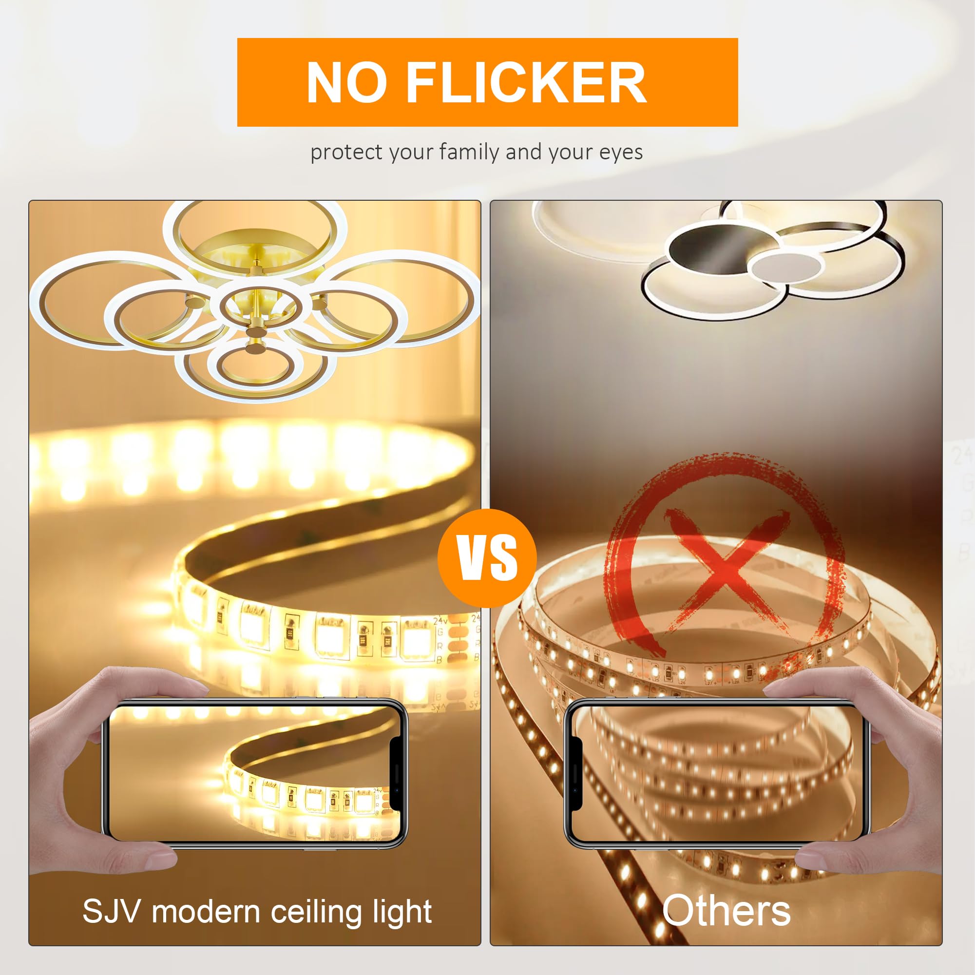 Sjv 8Rings Modern Led Ceiling Light Fixture, Gold Dimmable Flush Mount Ceiling Light, 100W Kitchen Lighting Fixtures Ceiling Led