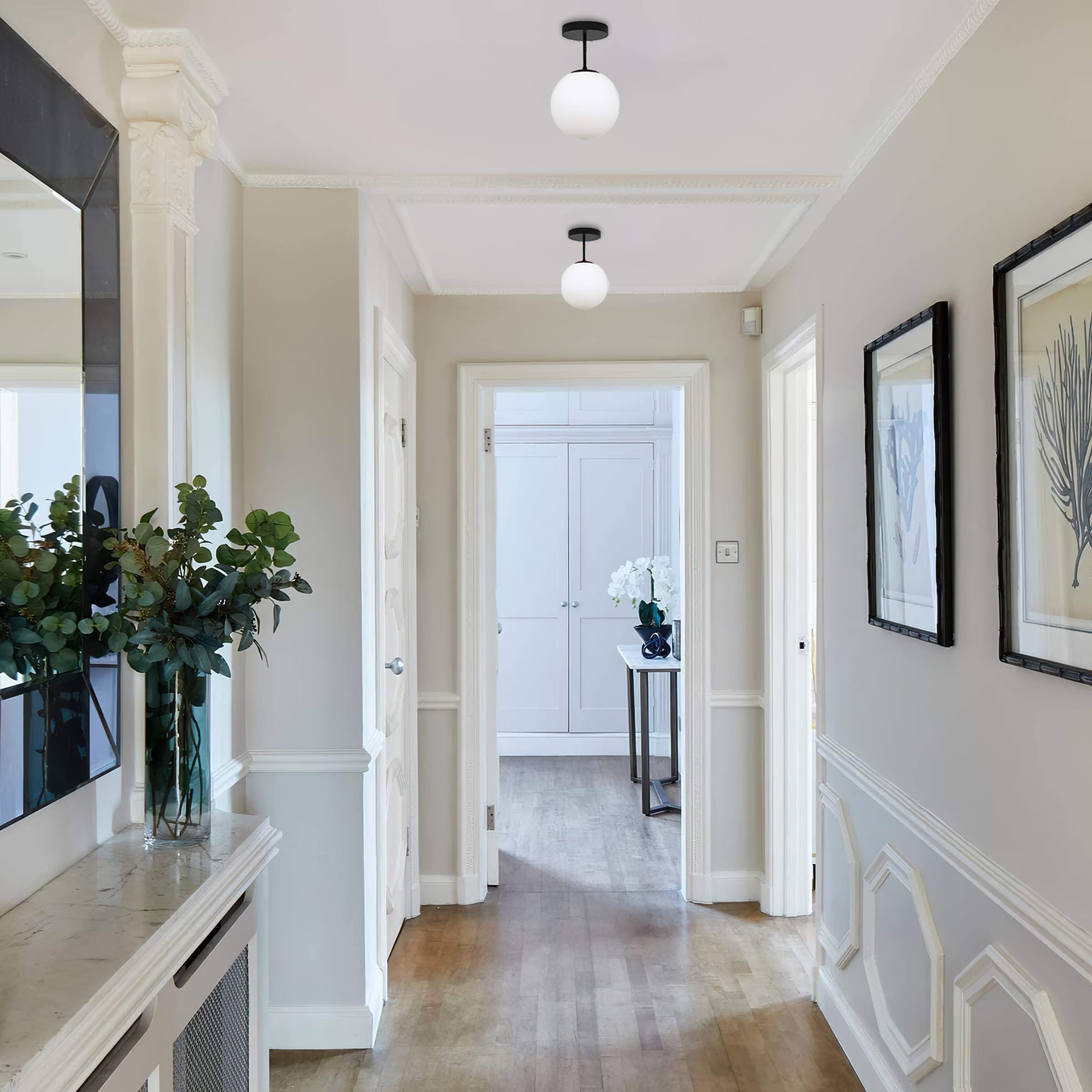 Koko&Yukina Mid Century Modern Frosted Glass Semi Flush Mount Light Fixture, Black Finish