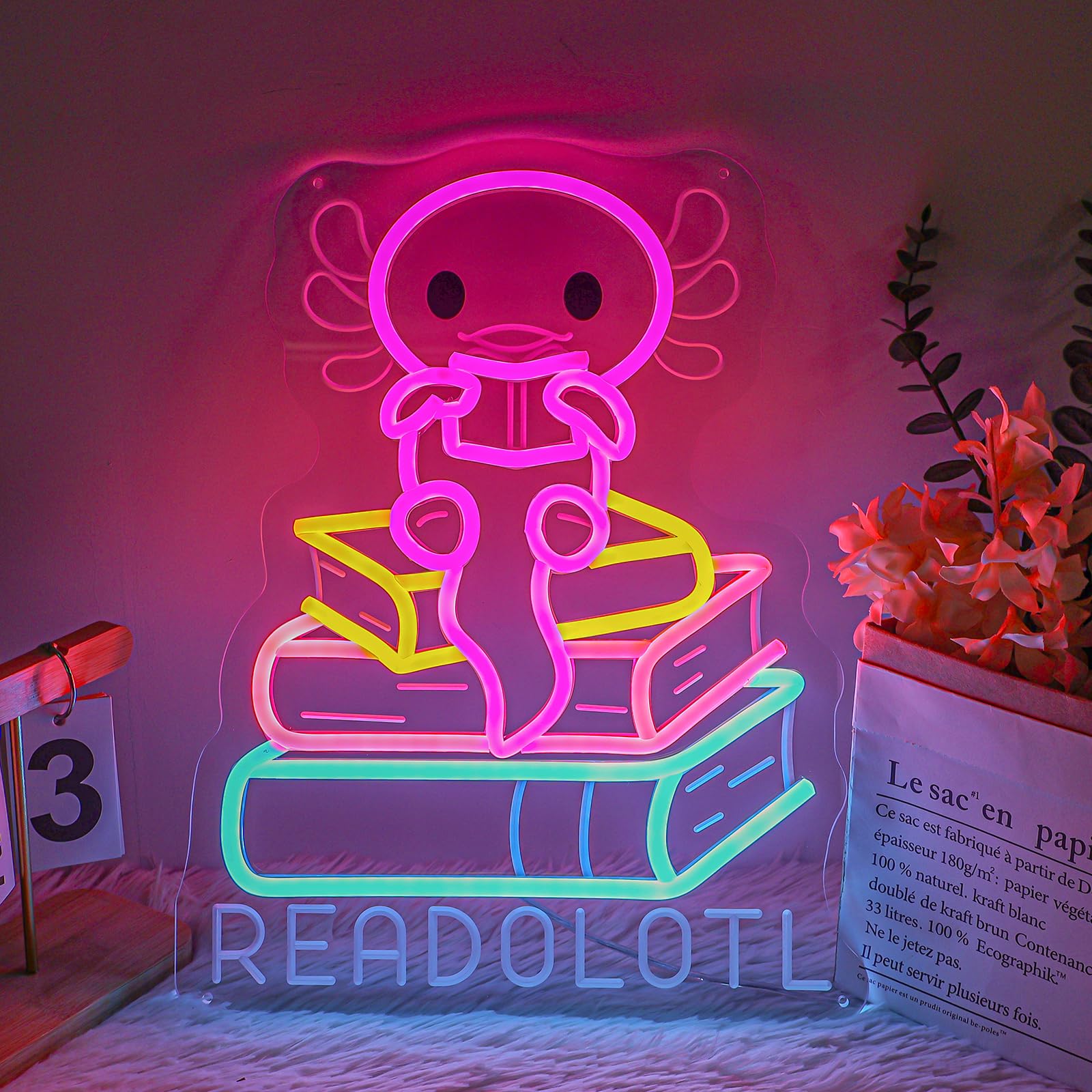 Housignz Readolotl Neon Sign LED Light for Classroom Decor, USB Powered, 15x11.7 inches, Silicone Material