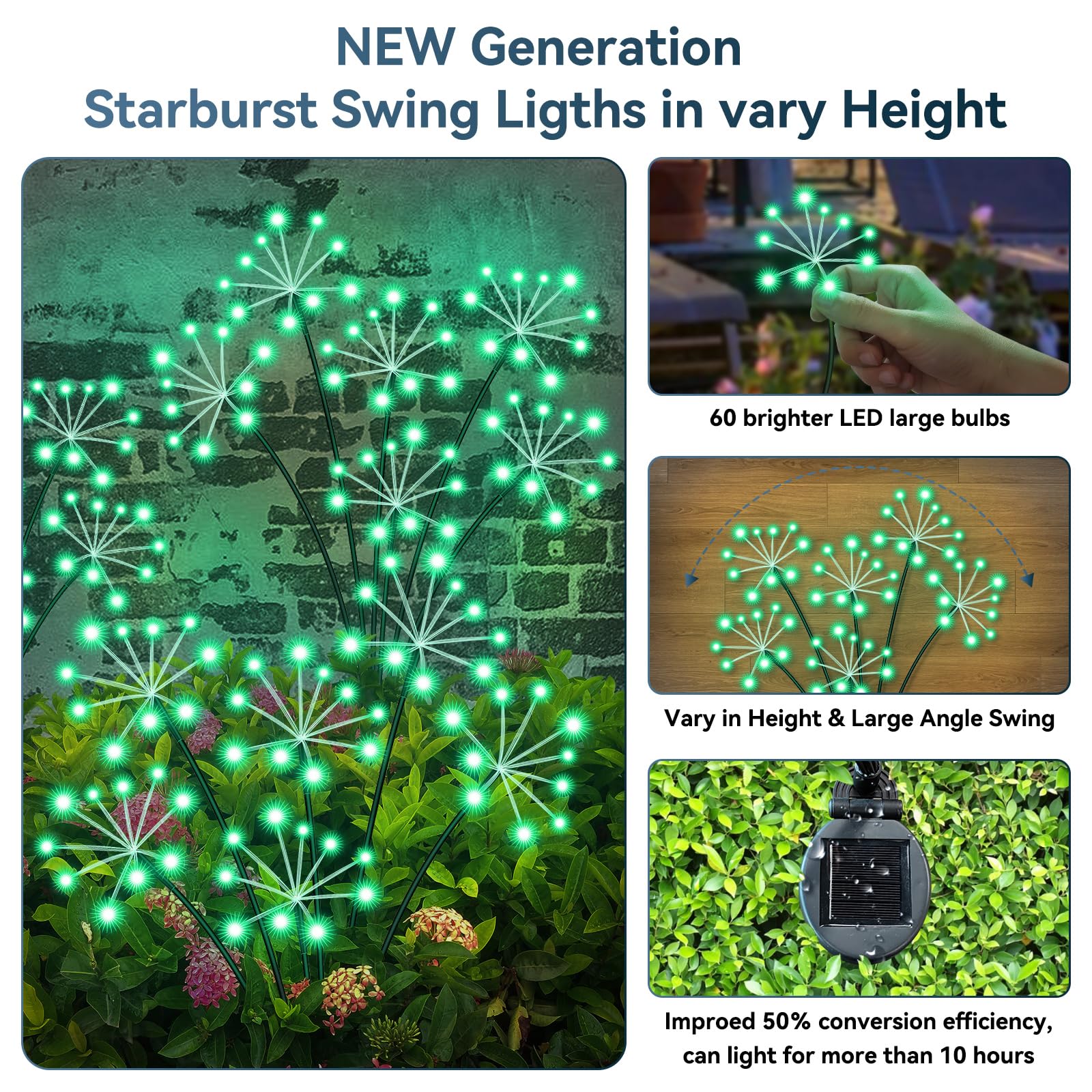 Solar Garden Lights 2 Pack Waterproof Swaying Starburst Light Solar Outdoor Lights For Yard Patio Walkway Pathway Party Wedding Decoration  Unique Gifts For Women  Green