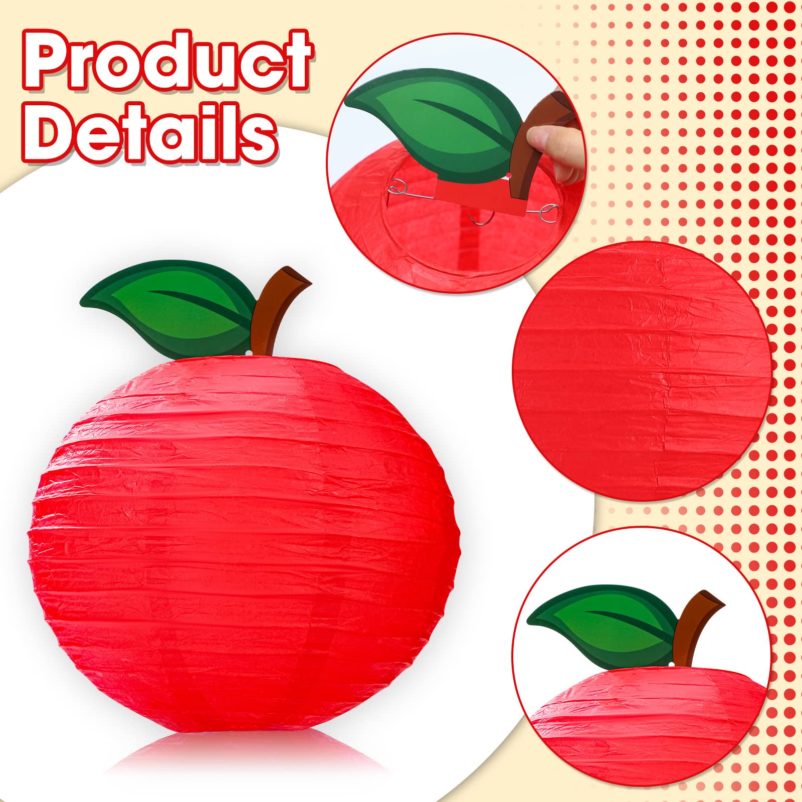 Retisee 12 Pcs Red Apple Classroom Decorations Apple Paper Lanterns Fruit Themed Party Decor Hanging Apple Decorations For Birthday Baby Shower Back To School Garden Room Party Supplies